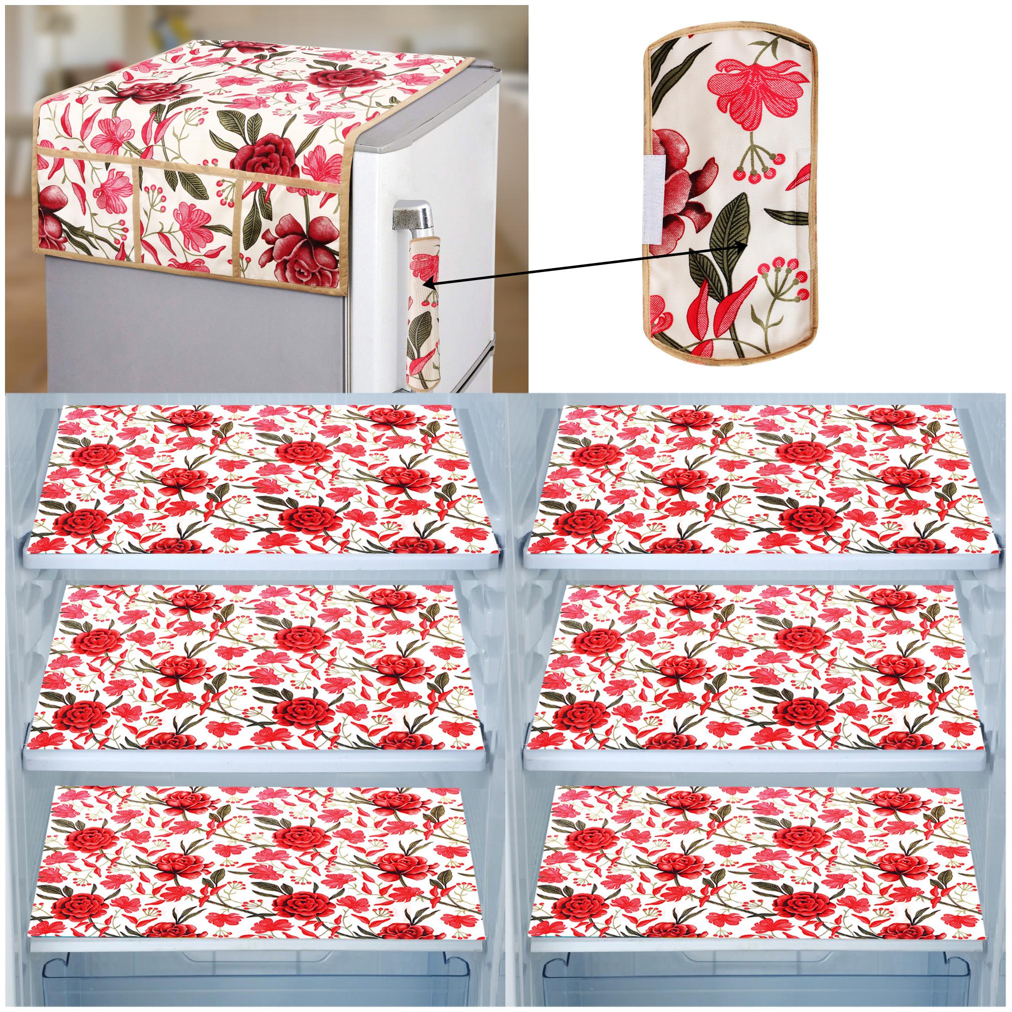 

E-Retailer Combo of 1 pc Fridge Top Cover with 6 Utility Pockets 1 pc Fridge Handle Cover and 6 pcs Fridge Mats (Red Set of 8)