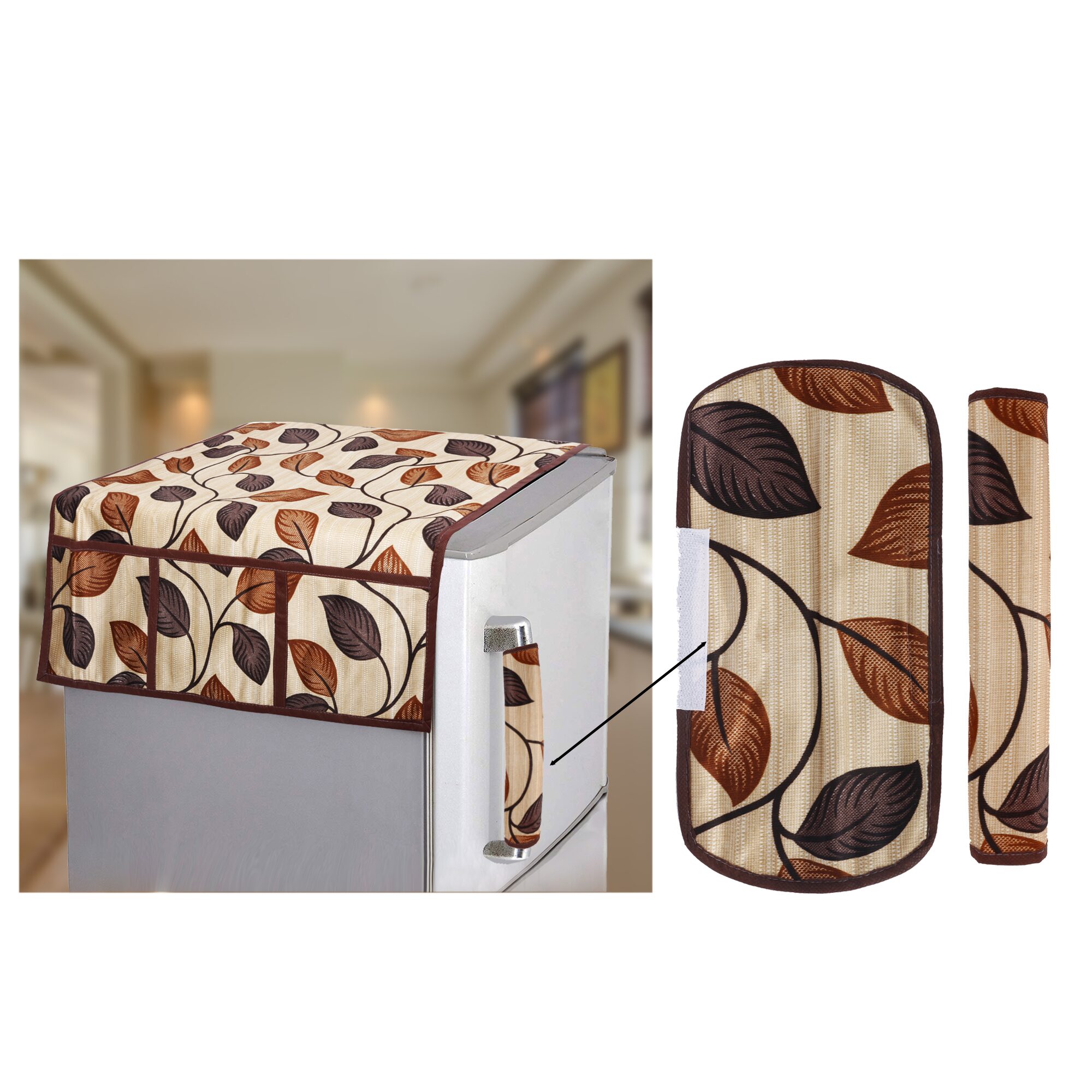 

E-Retailer Combo Set of Polyester 3-Layered Fridge Top Cover and 2 Piece Fridge Handle Cover