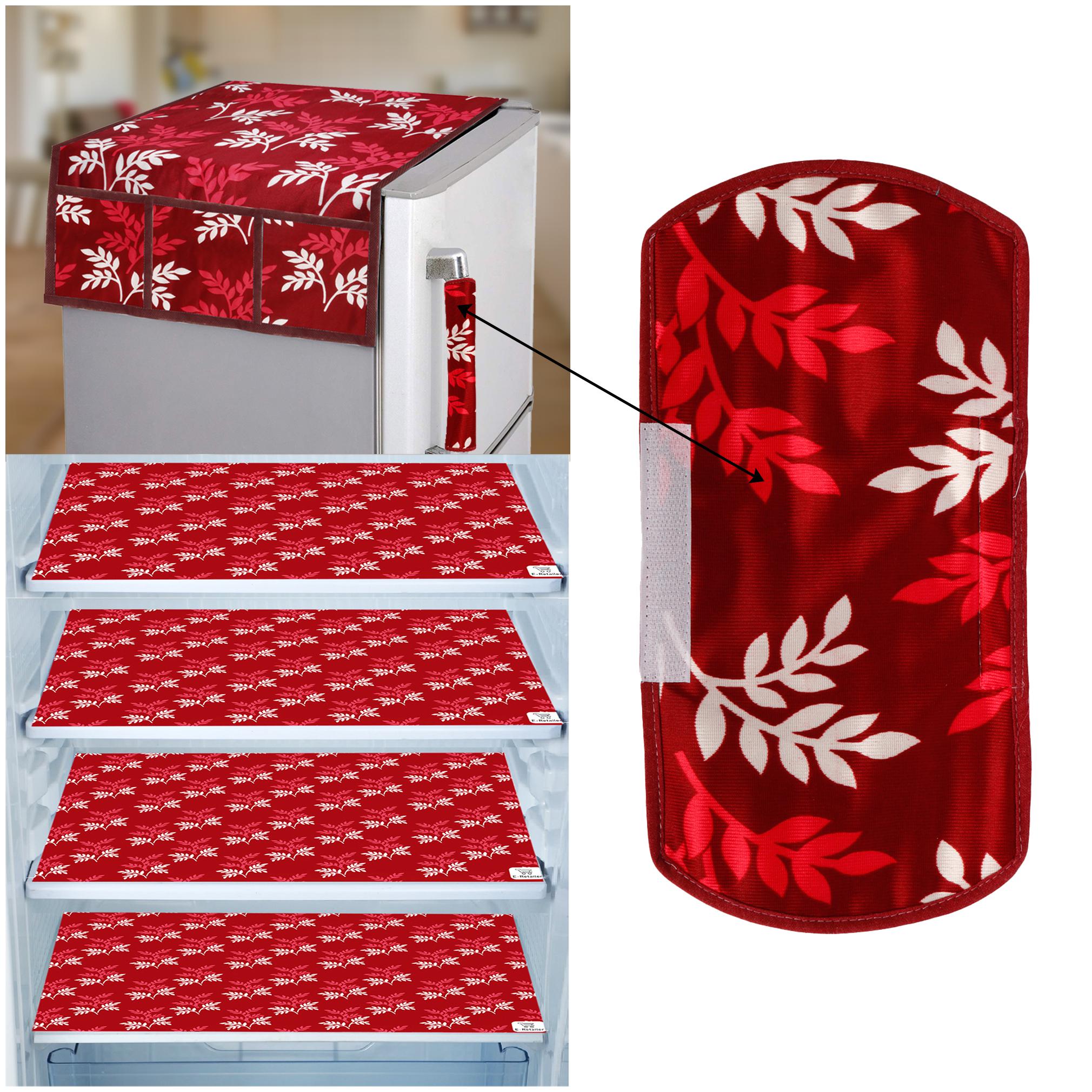 

E-Retailer Combo of Exclusive Decoratived 1 Pc Fridge Top Cover with 6 Utility Pockets 1 Pc Fridge Handle Cover And 4 Pc Fridge Mats (Maroon Set of 6)