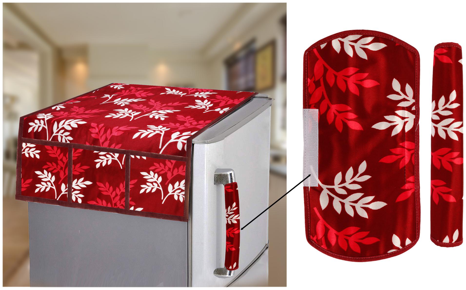 

E-Retailer Combo Set of Polyester 3-Layered 1 Piece Fridge Top Cover with 6 Utility Pockets and 2 Piece Fridge Handle Cover (Color-Maroon 3 Pcs Set)