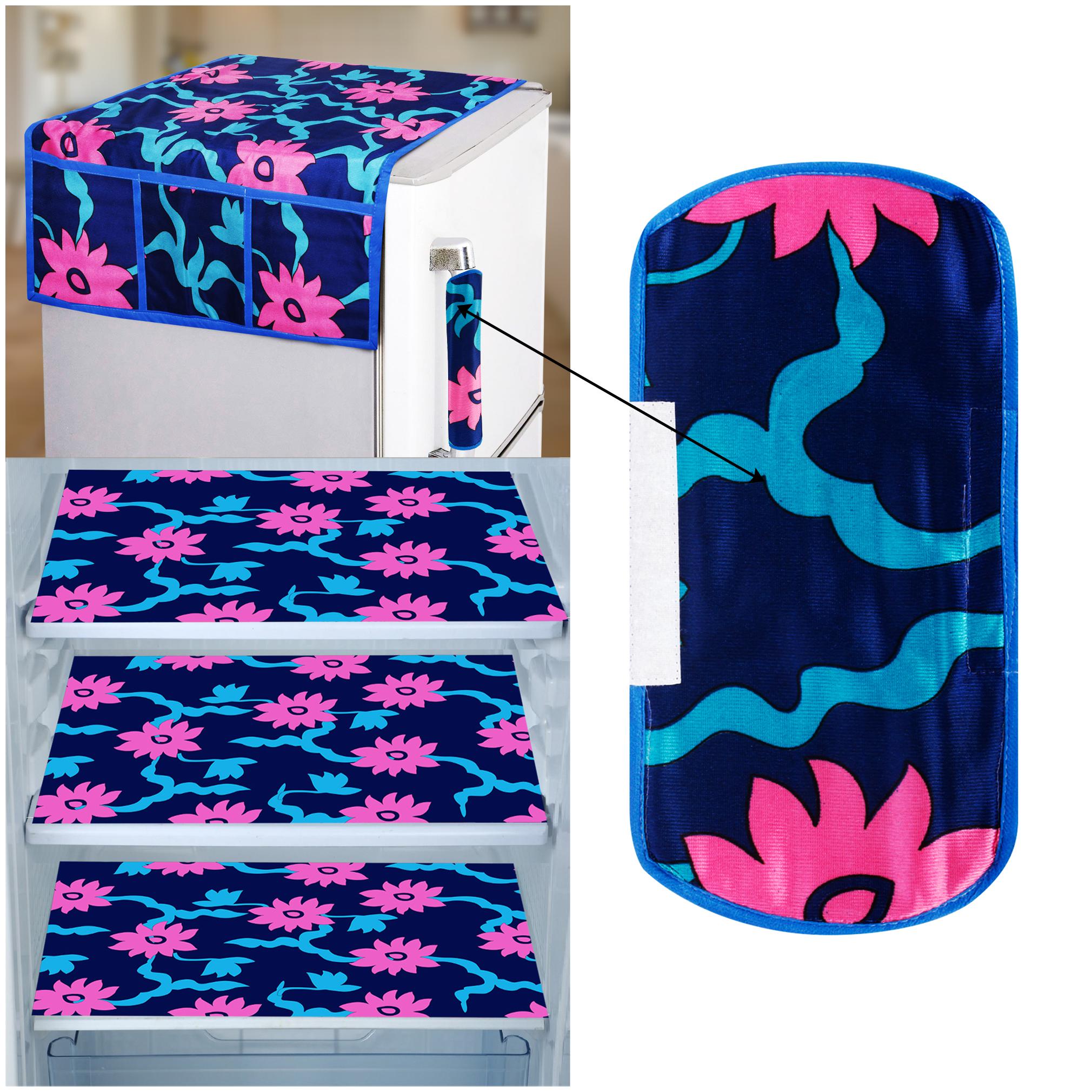 

E-Retailer Combo of 1 pc Fridge Top Cover with 6 Utility Pockets 1 pc Fridge Handle Cover and 3 pcs Fridge Mats (PinkBlue Set of 5)