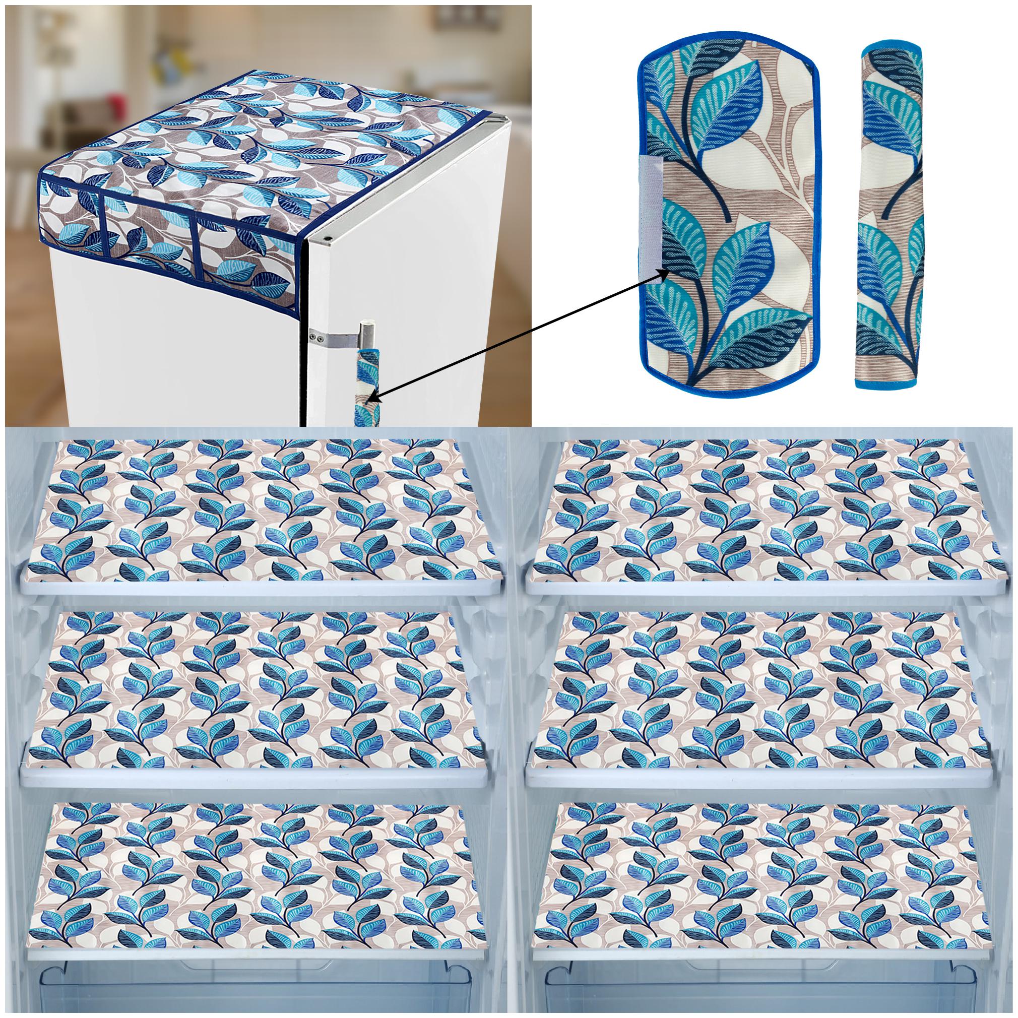 

E-Retailer Combo of 1 pc Fridge Top Cover with 6 Utility Pockets 2 pcs Fridge Handle Cover and 6 pcs Fridge Mats (Blue Set of 9)
