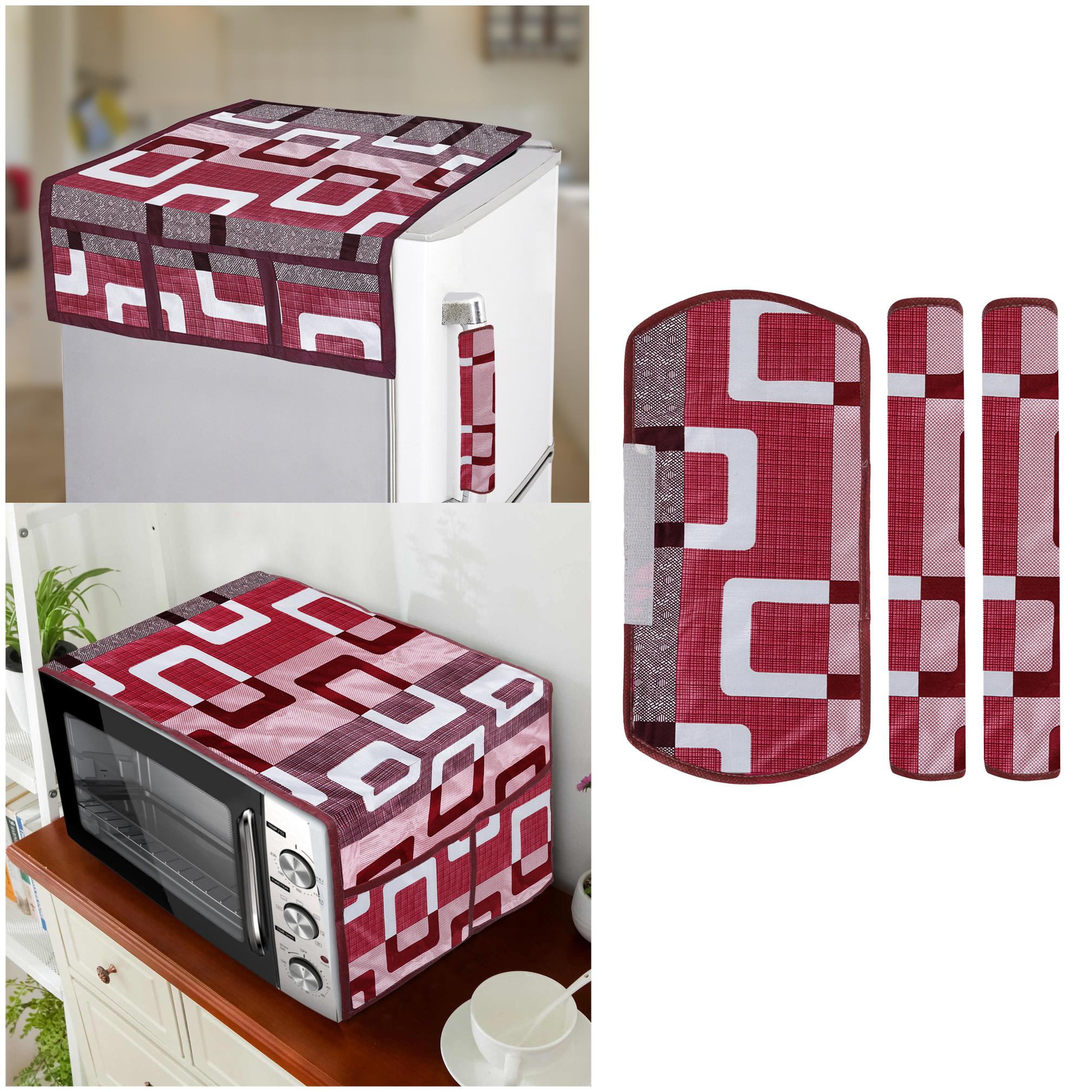 

E-Retailer Combo Set of Polyester 3-Layered 1 pc Fridge Top Cover with 6 Utility Pockets 3 pc Fridge Handle Cover And 1 pc Microwave-Oven Top Cover (5 pc Set)