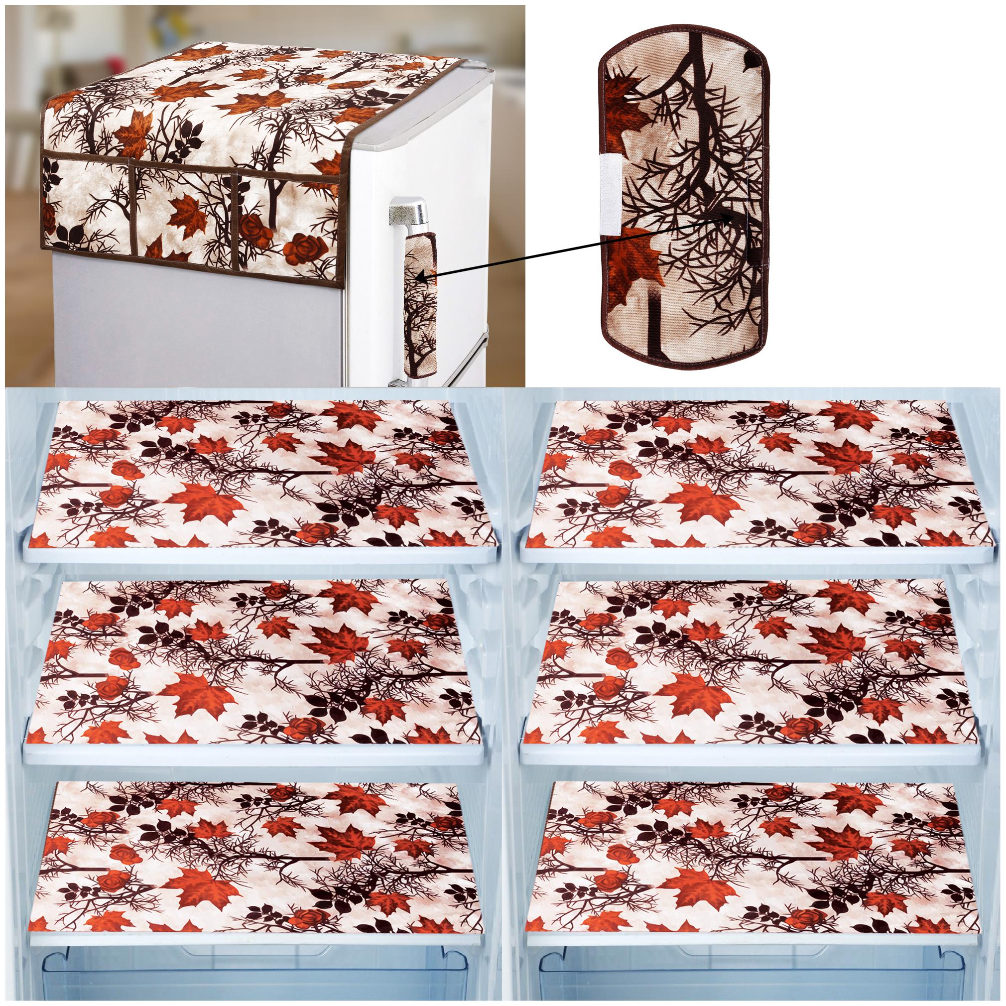

E-Retailer Combo of 1 pc Fridge Top Cover with 6 Utility Pockets 1 pc Fridge Handle Cover and 6 pcs Fridge Mats (Brown Set of 8)