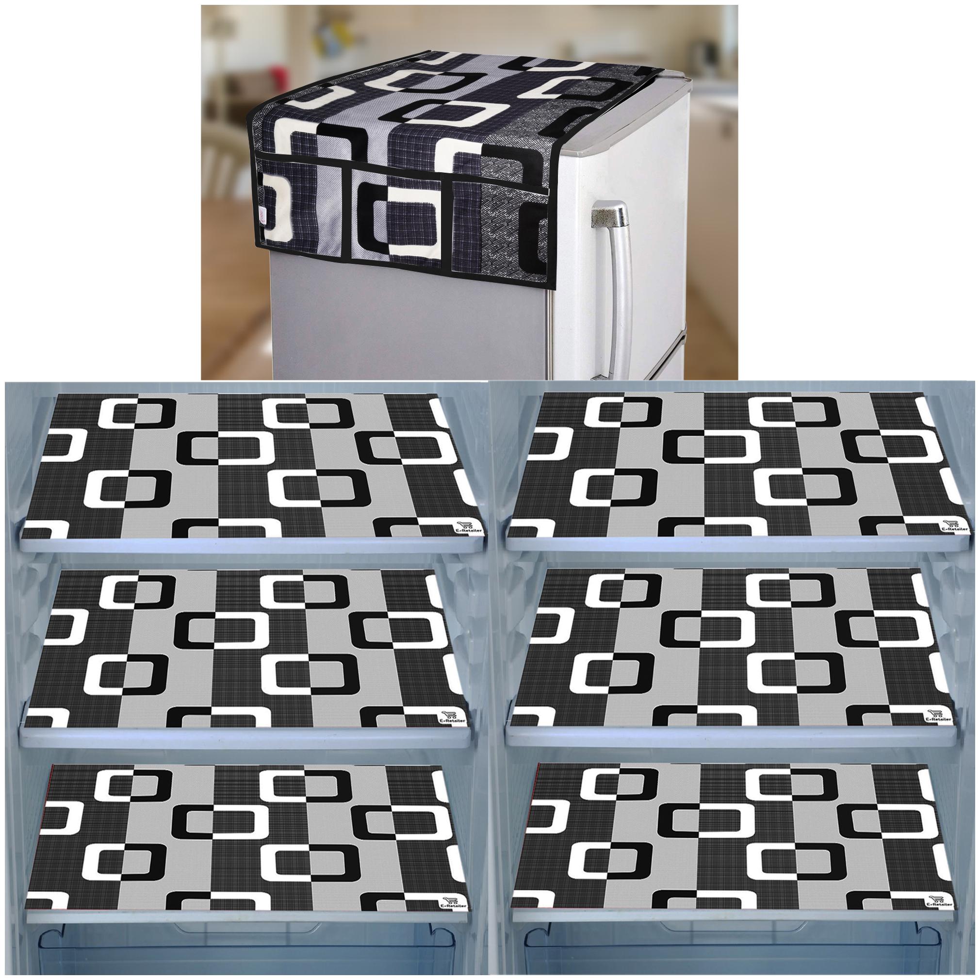 

E-Retailer Combo Set of 1 Pc Fridge Top Cover with 6 Utility Pockets And 6 Pc Fridge Mats (Black Set of 7)
