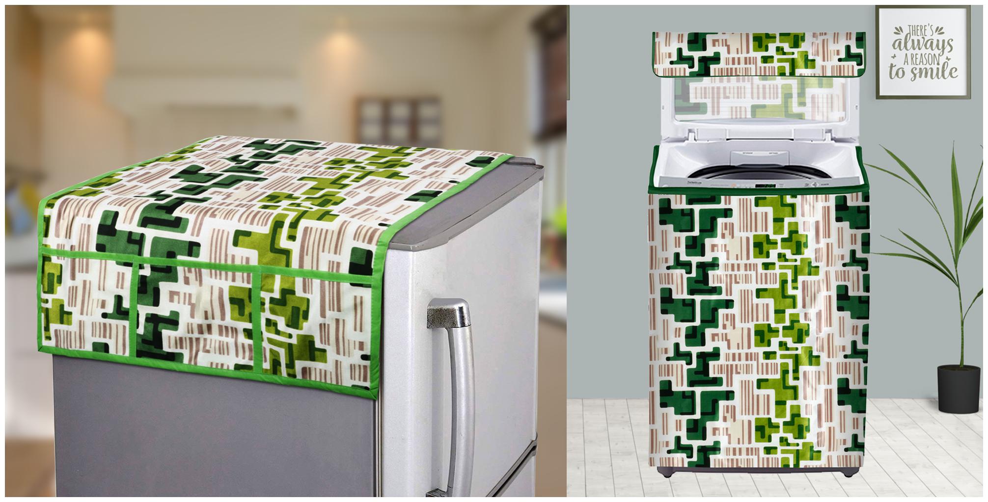 

E-Retailer Combo Set of Top Load Washing Machine Cover For 5kg To 7 5Kg And Fridge Top Cover with 6 Utility Pockets (Green Set of 2 Pcs)