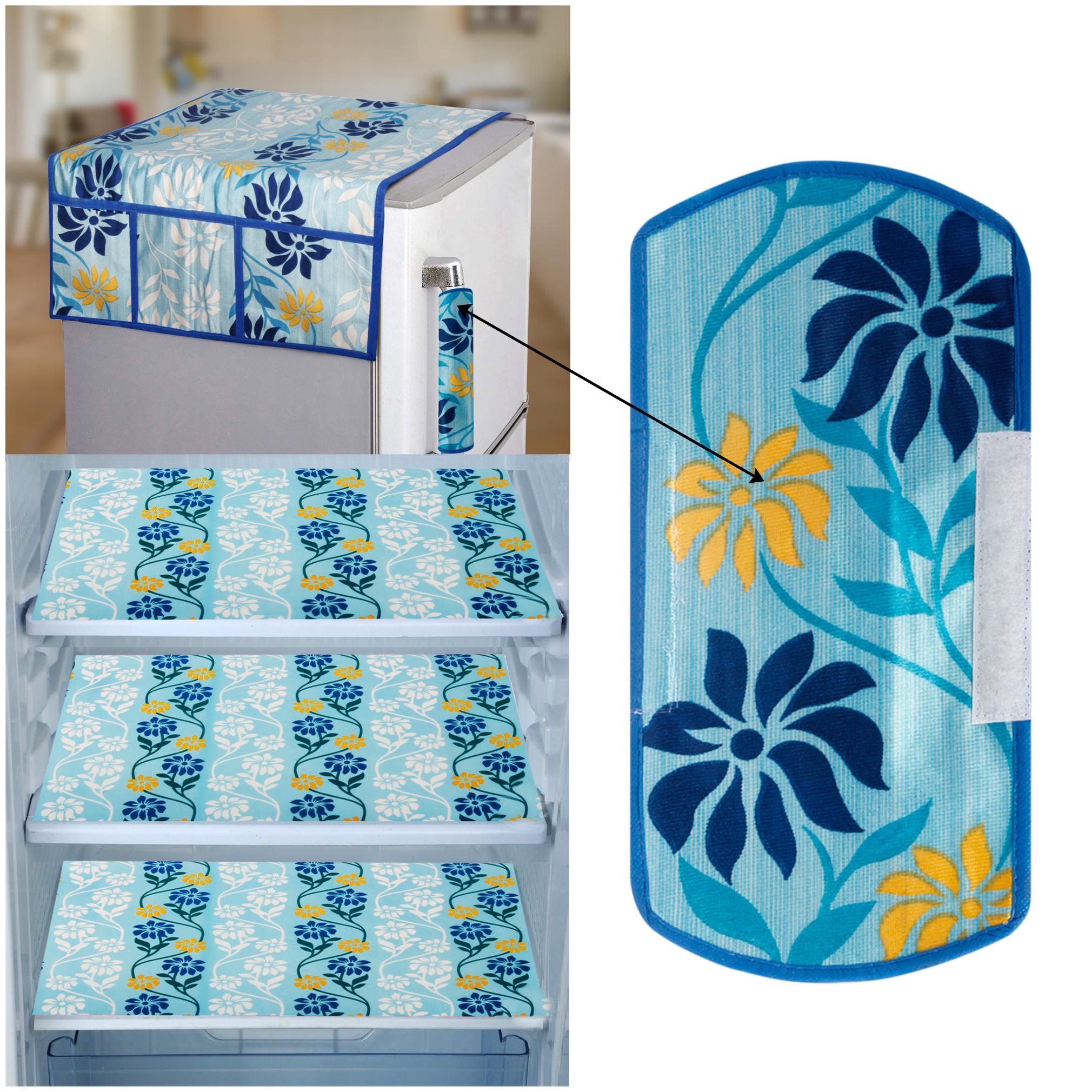 

E-Retailer Combo of 1 pc Fridge Top Cover with 6 Utility Pockets 1 pc Fridge Handle Cover and 3 pcs Fridge Mats (Blue Set of 5)