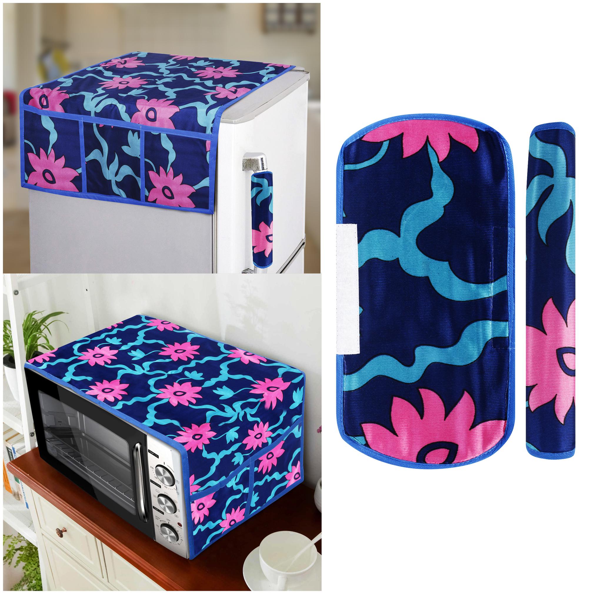 

E-Retailer Combo Set of Polyester 3-Layered 1 pc Fridge Top Cover with 6 Utility Pockets 2 pc Fridge Handle Cover And 1pc Microwave-Oven Top Cover (4 pc Set)