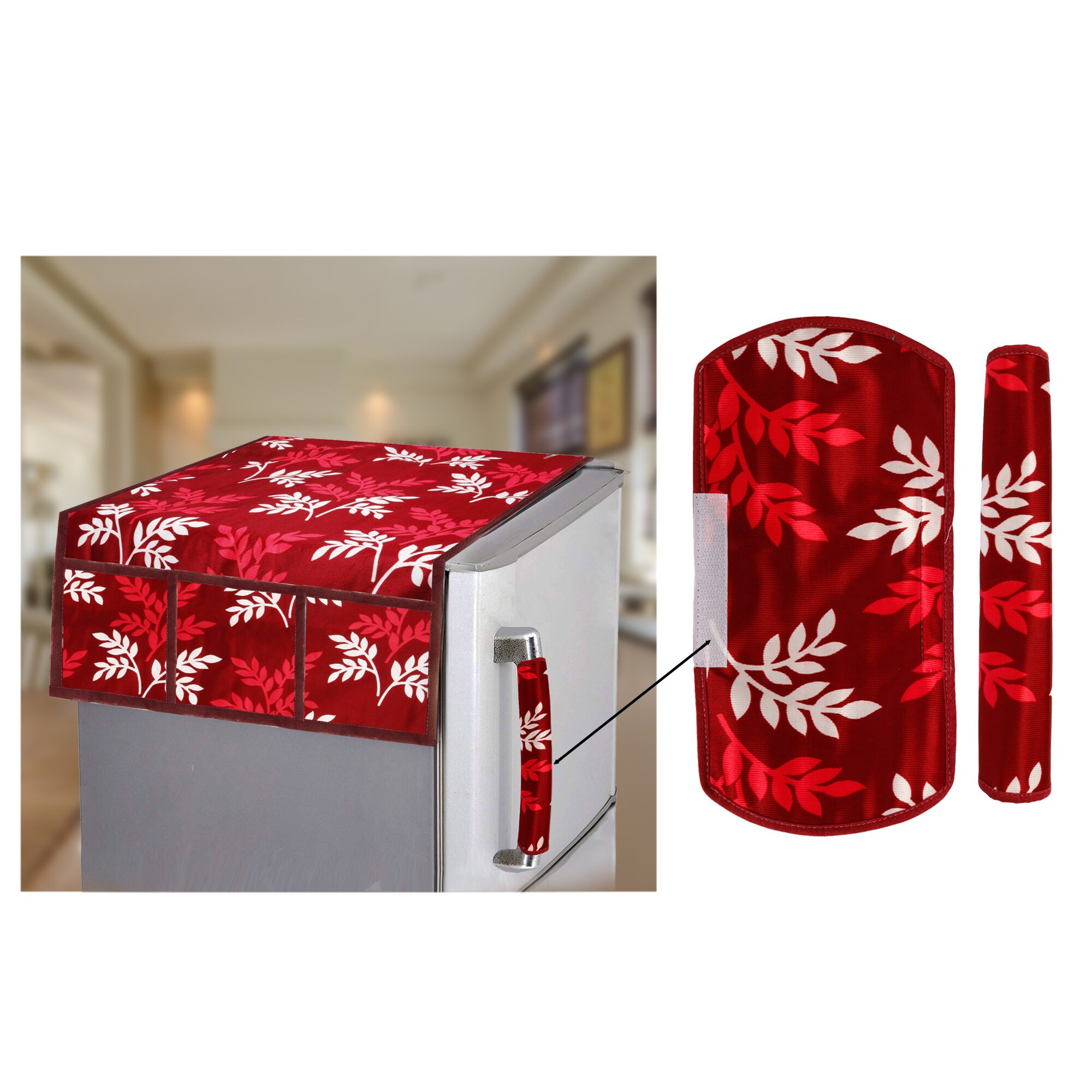 

E-Retailer Combo Set of Polyester 3-Layered Fridge Top Cover and 2 Piece Fridge Handle Cover