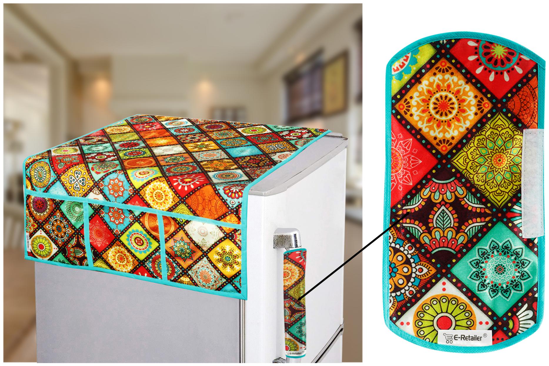

E-Retailer Combo Set of Polyester 3-Layered 1 pc Fridge Top Cover with 6 Utility Pockets and 1 pc Fridge Handle Cover (Multi Set of 2)