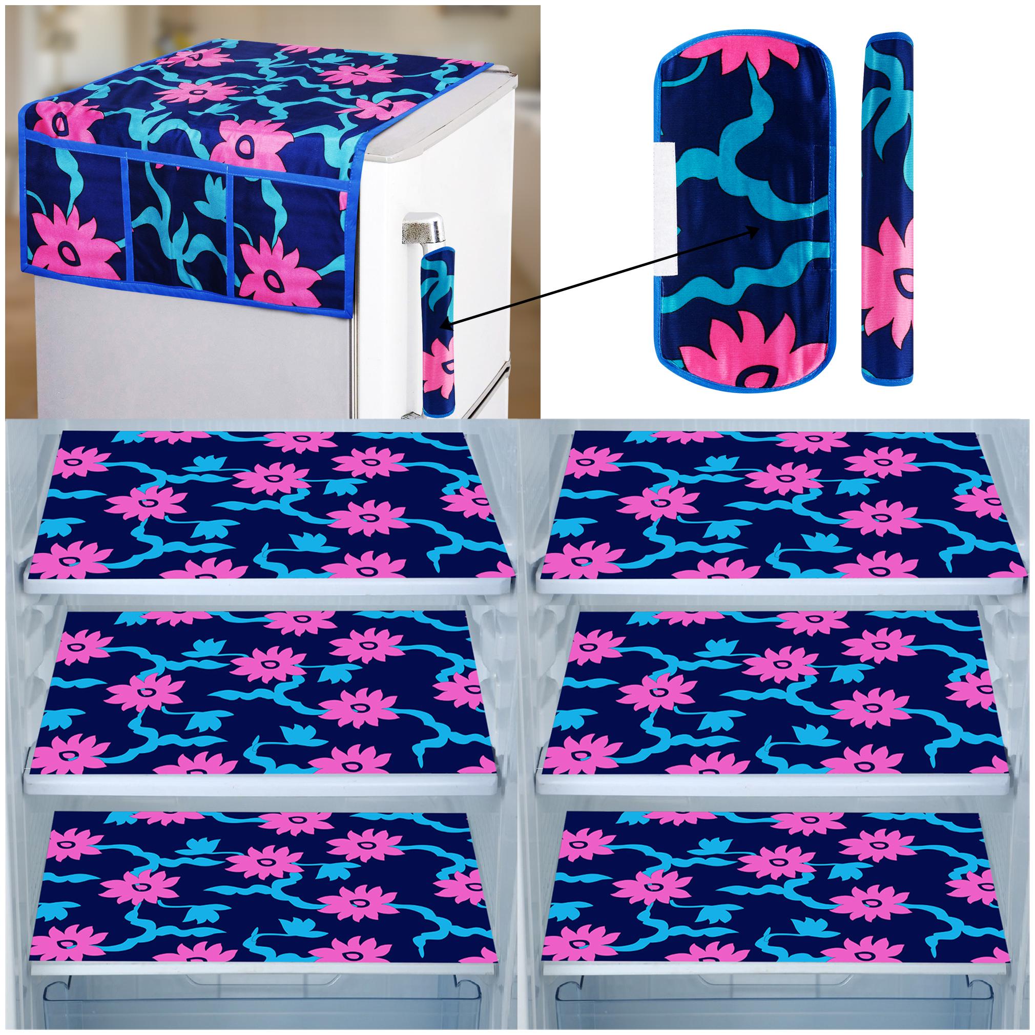 

E-Retailer Combo of 1 pc Fridge Top Cover with 6 Utility Pockets 2 pcs Fridge Handle Cover and 6 pcs Fridge Mats (PinkBlue Set of 9)