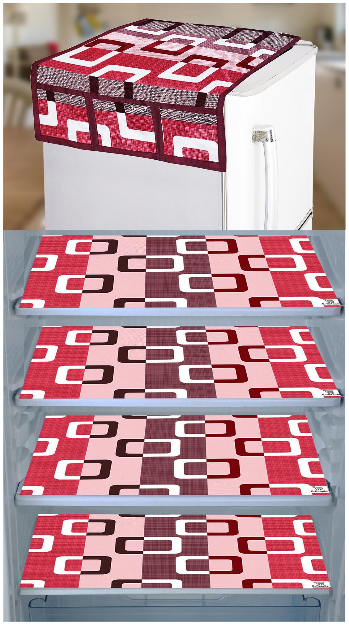 

E-Retailer Combo Set of 1 Pc Fridge Top Cover with 6 Utility Pockets And 4 Pc Fridge Mats (Purple Set of 5)