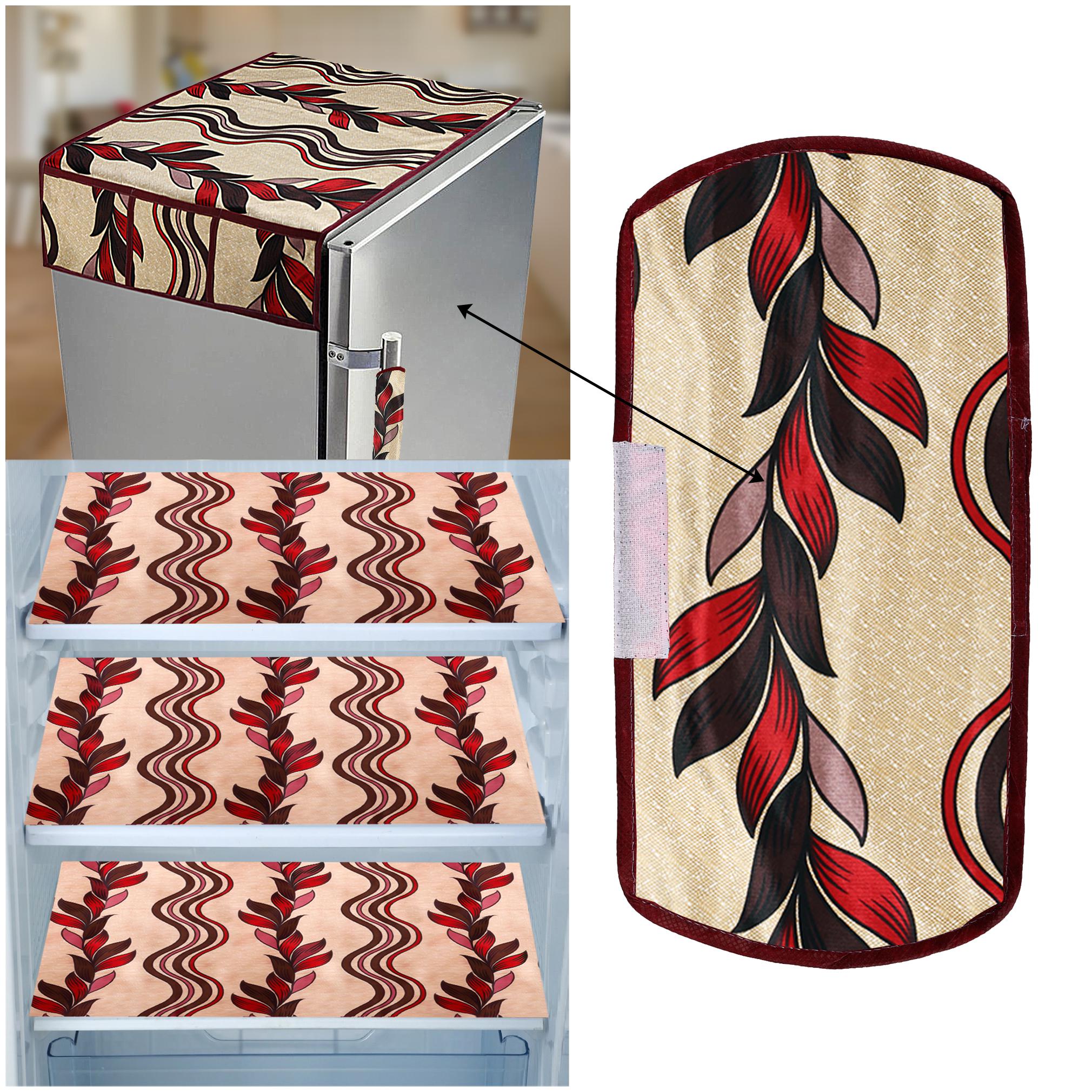 

E-Retailer Combo of 1 pc Fridge Top Cover with 6 Utility Pockets 1 pc Fridge Handle Cover and 3 pcs Fridge Mats (Golden Set of 5)