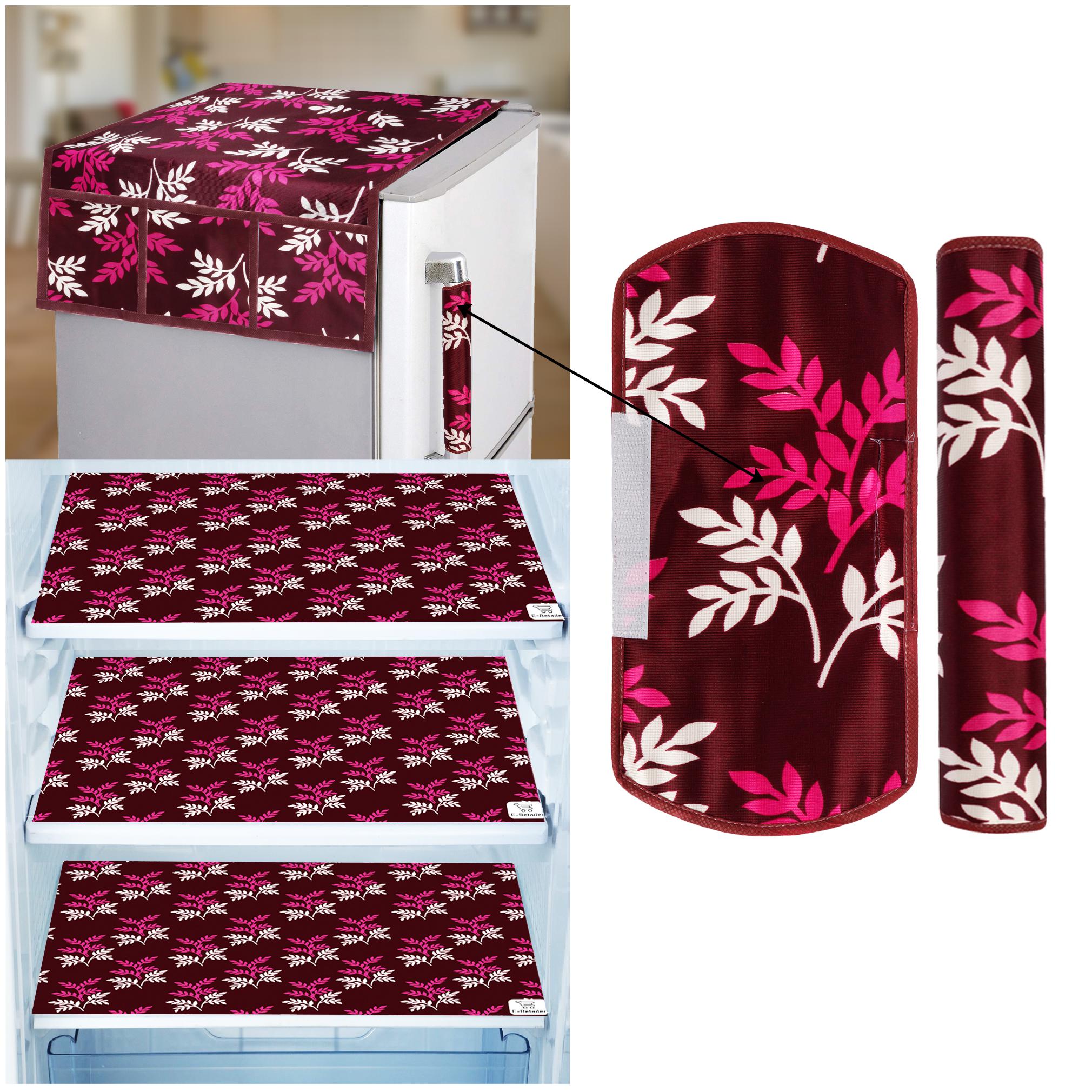 

E-Retailer Combo of Exclusive Decoratived 1 Pc Fridge Top Cover with 6 Utility Pockets 2 Pc Fridge Handle Cover And 3 Pc Fridge Mats (Purple Set of 6)