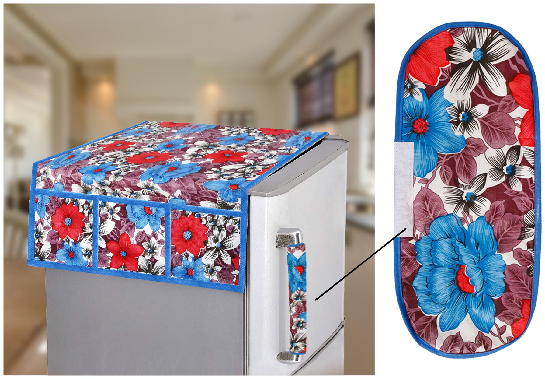 

E-Retailer Combo Set of PVC Waterproof 3-Layered 1 Piece Fridge Top Cover with 6 Utility Pockets and 1 Piece Fridge Handle Cover (Color-Blue 2 Pcs Set)