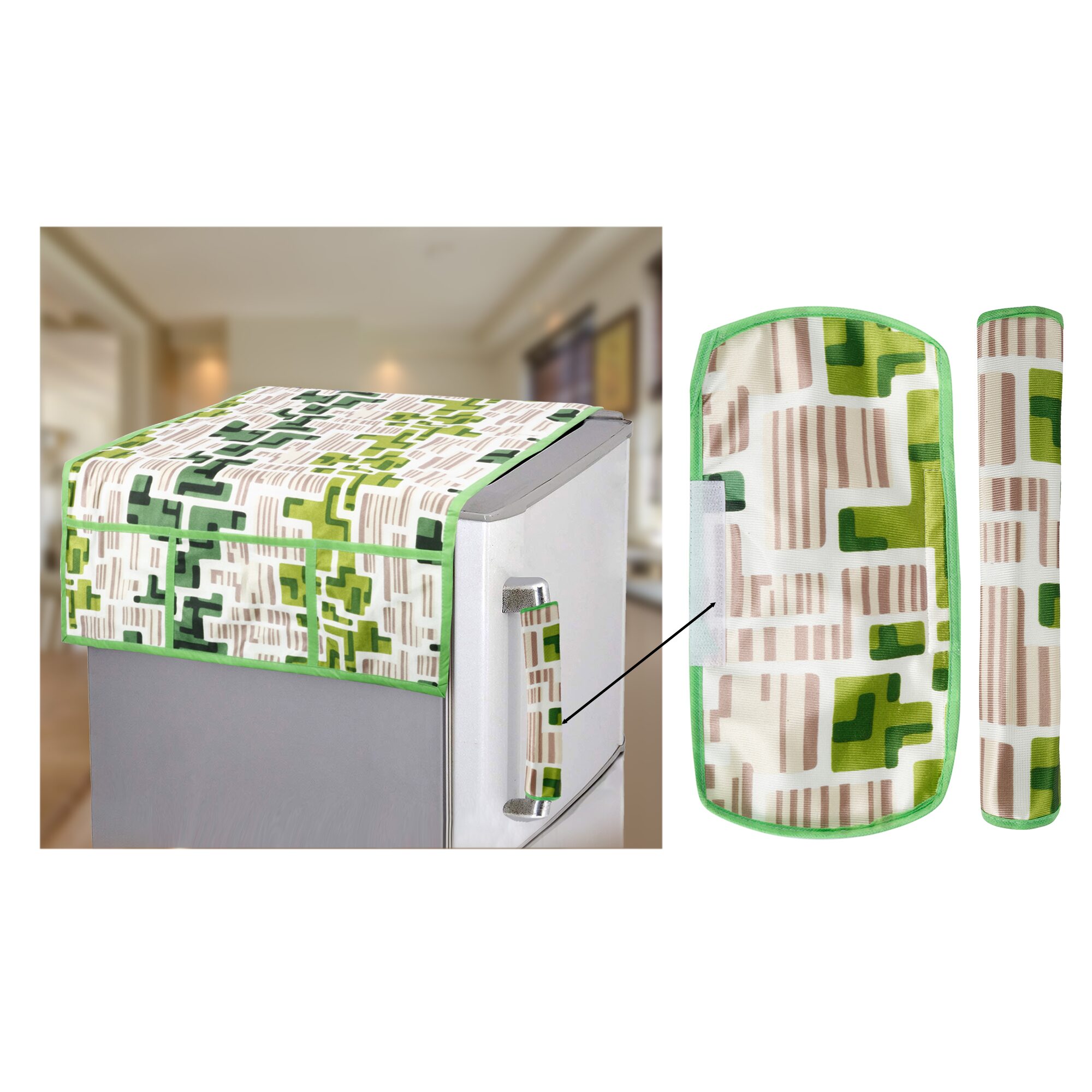 

E-Retailer Combo Set of Polyester 3-Layered Fridge Top Cover and 2 Piece Fridge Handle Cover