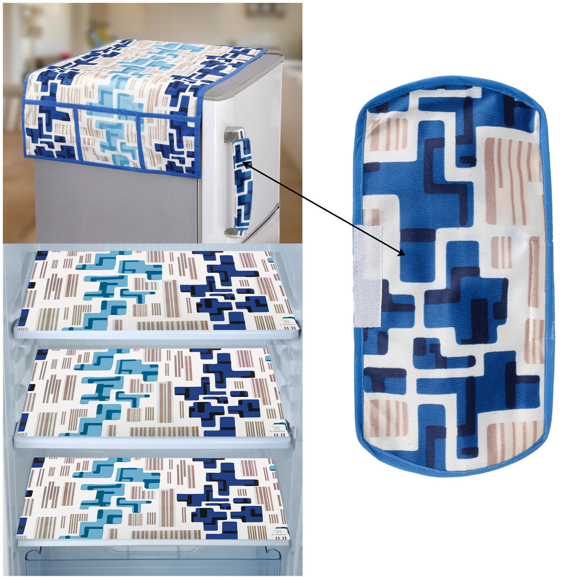 

E-Retailer Combo of Exclusive Decoratived 1 Pc Fridge Top Cover with 6 Utility Pockets 1 Pc Fridge Handle Cover And 3 Pc Fridge Mats (Blue Set of 5)