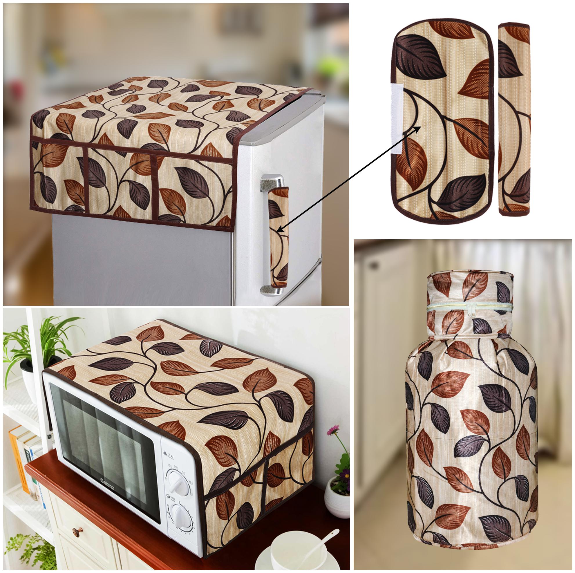 

E-Retailer Combo Of Polyester 3-Layered 1 Fridge Top With 6 Utility Pockets 2 Fridge Handle 1 Microwave-Oven Top And 1 LPG Cylinder Cover (Brown Set of 5)