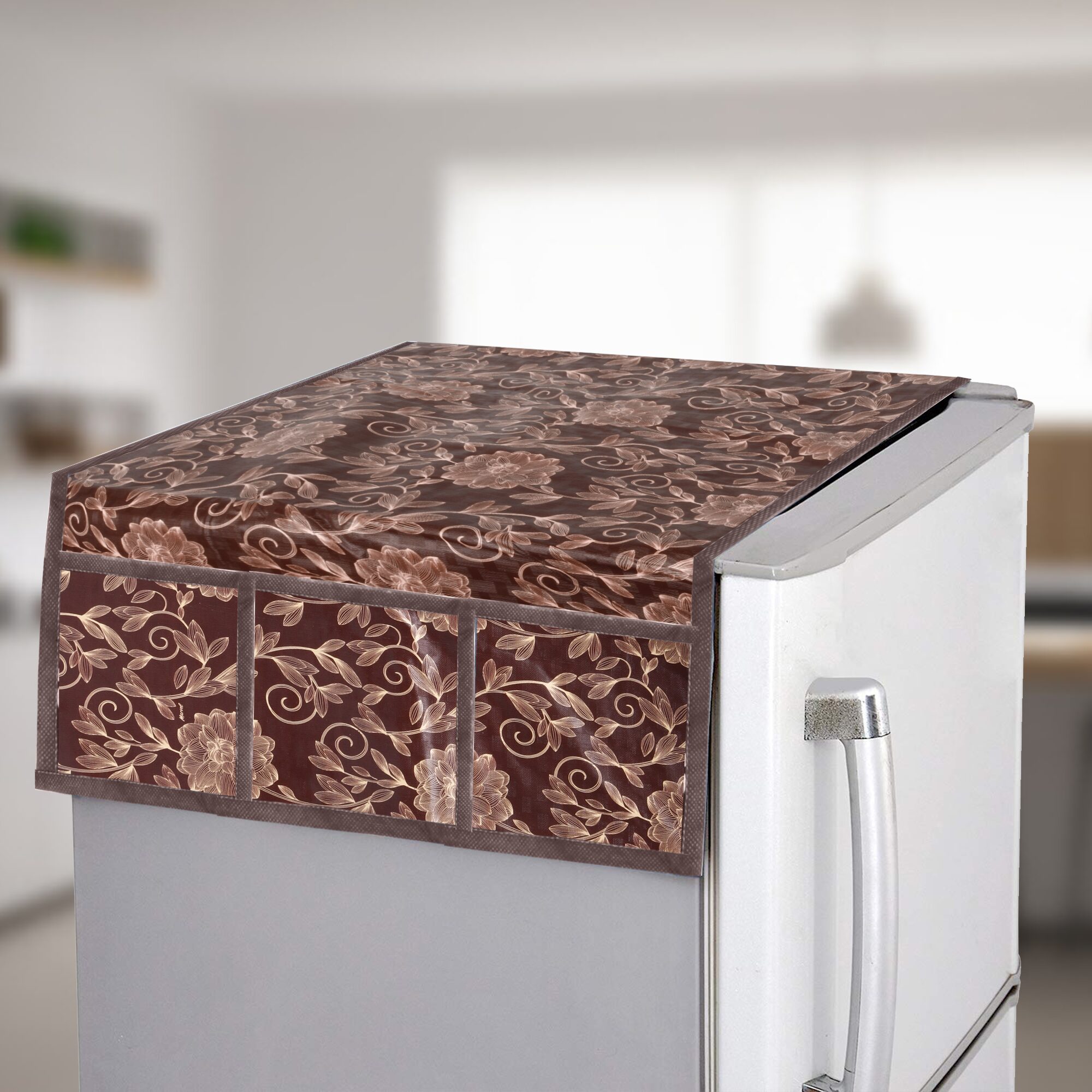 

E-Retailer Classic Waterproof Flower Design Fridge Top Cover with 6 Utility Pockets