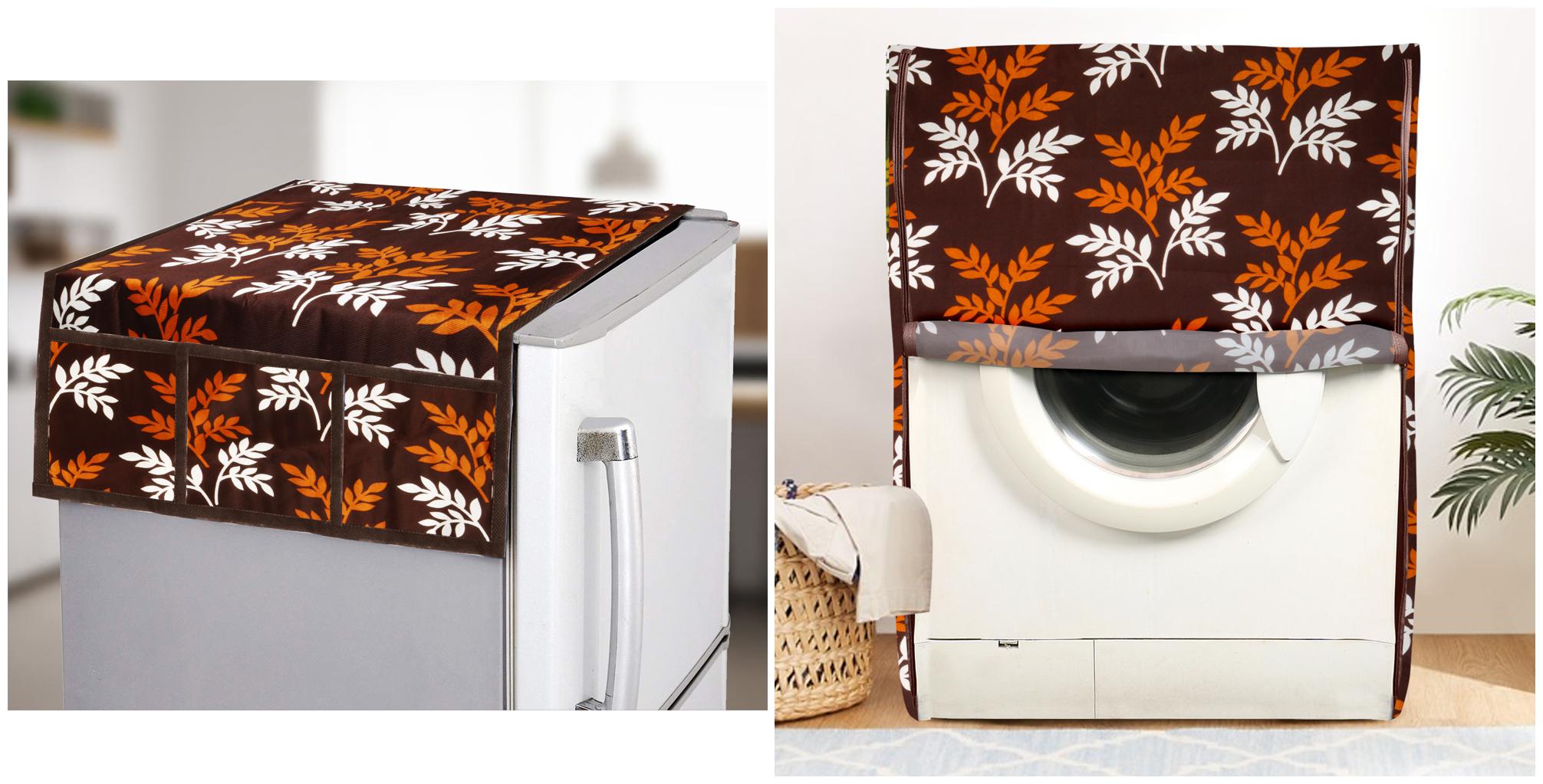 

E-Retailer Combo Set of Front Load Washing Machine Cover For 5kg To 7 5Kg And Fridge Top Cover with 6 Utility Pockets (Brown Set of 2 Pcs)