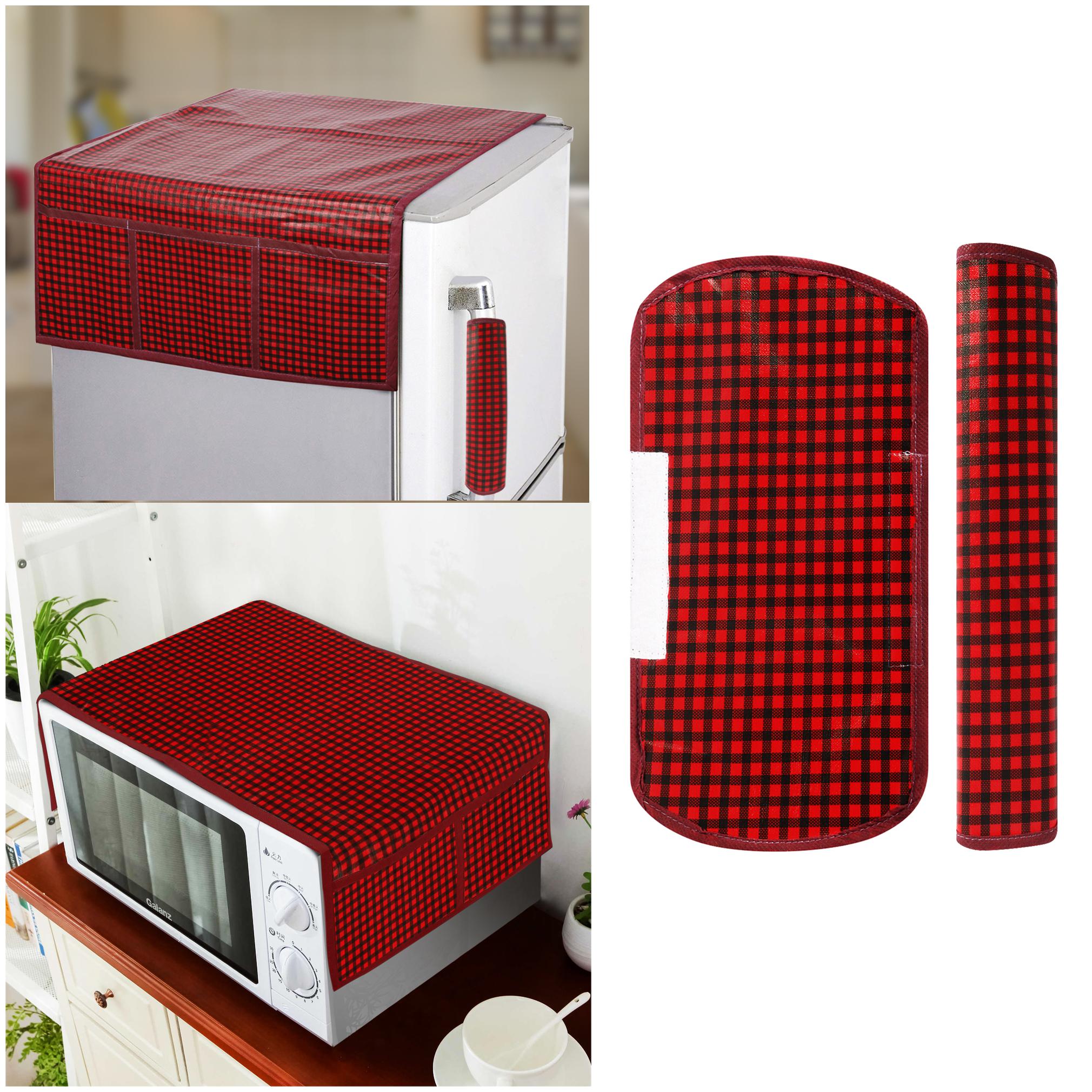 

E-Retailer Combo Set of PVC Water Proof 3-Layered 1 pc Fridge Top Cover with 6 Utility Pockets 2 pc Fridge Handle Cover And 1pc Microwave-Oven Top Cover (4 pc Set)