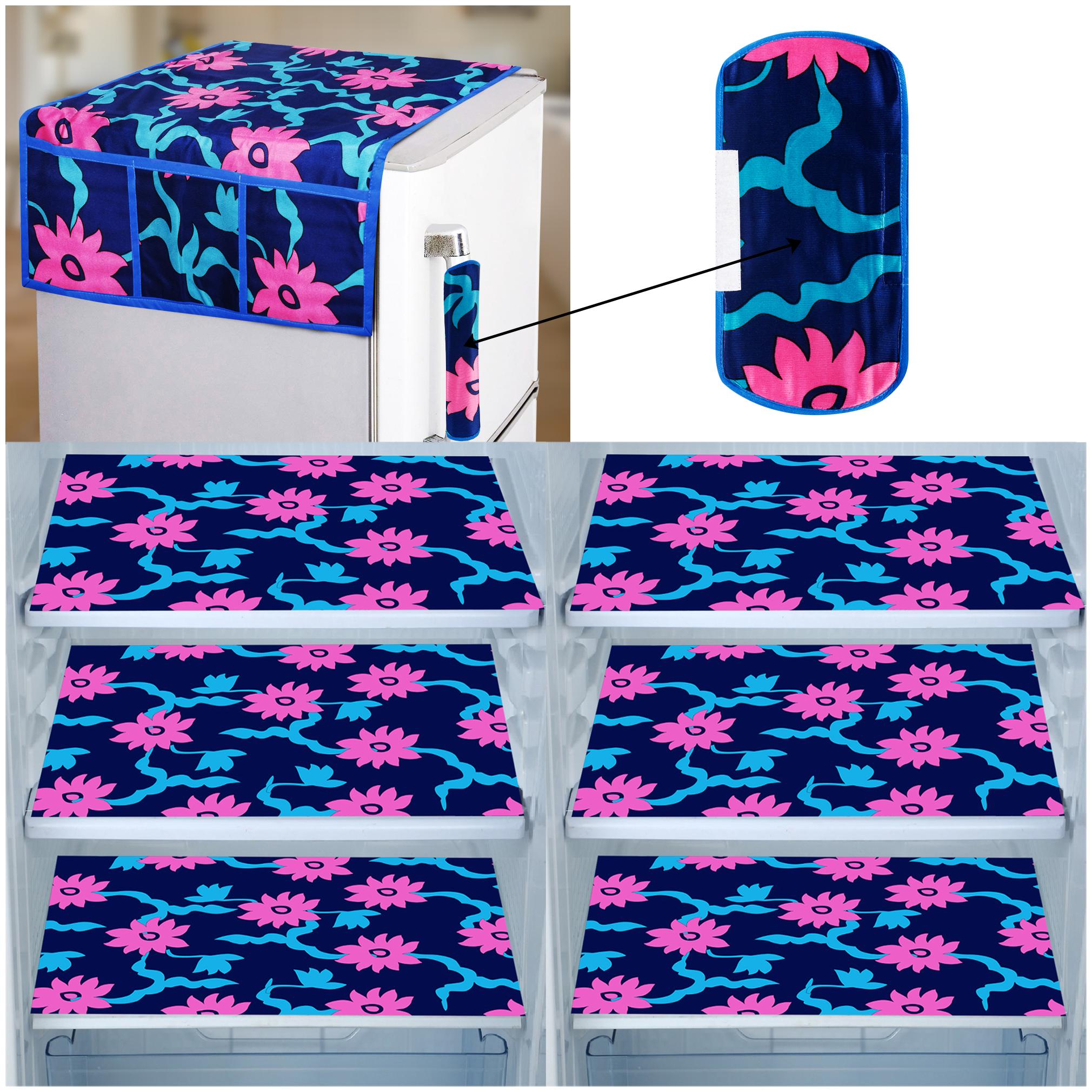 

E-Retailer Combo of 1 pc Fridge Top Cover with 6 Utility Pockets 1 pc Fridge Handle Cover and 6 pcs Fridge Mats (PinkBlue Set of 8)