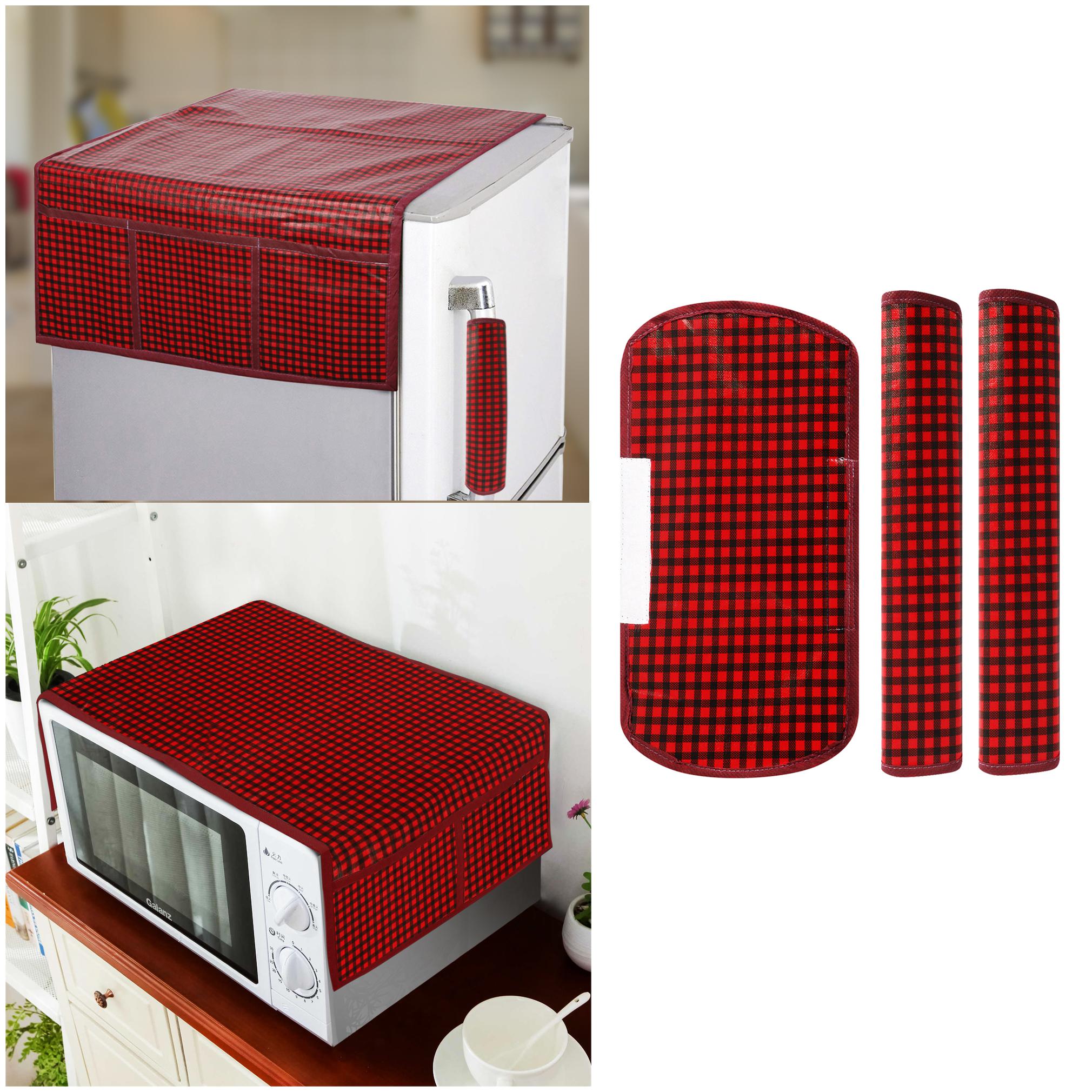 

E-Retailer Combo Set of PVC Waterproof 3-Layered 1 pc Fridge Top Cover with 6 Utility Pockets 3 pc Fridge Handle Cover And 1 pc Microwave-Oven Top Cover (5 pc Set)