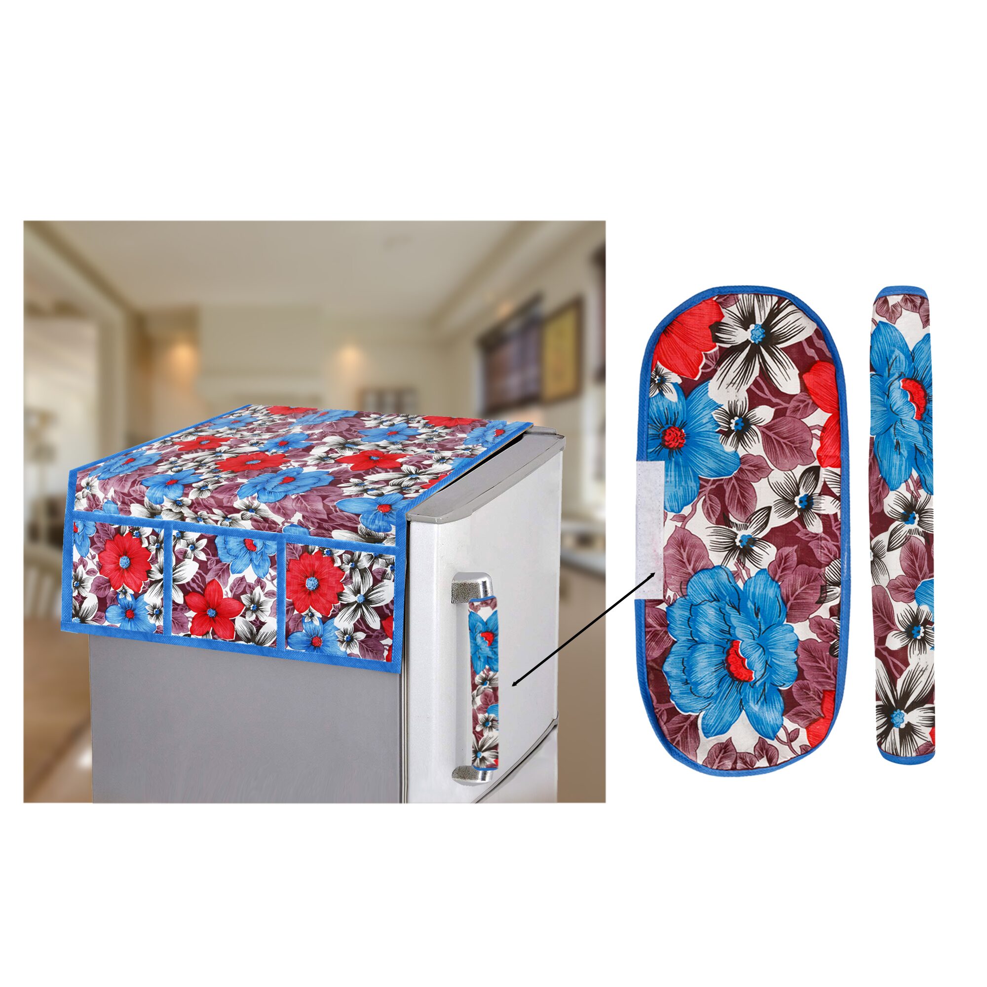 

E-Retailer Combo Set of PVC Waterproof 3-Layered Fridge Top Cover and 2 Piece Fridge Handle Cover