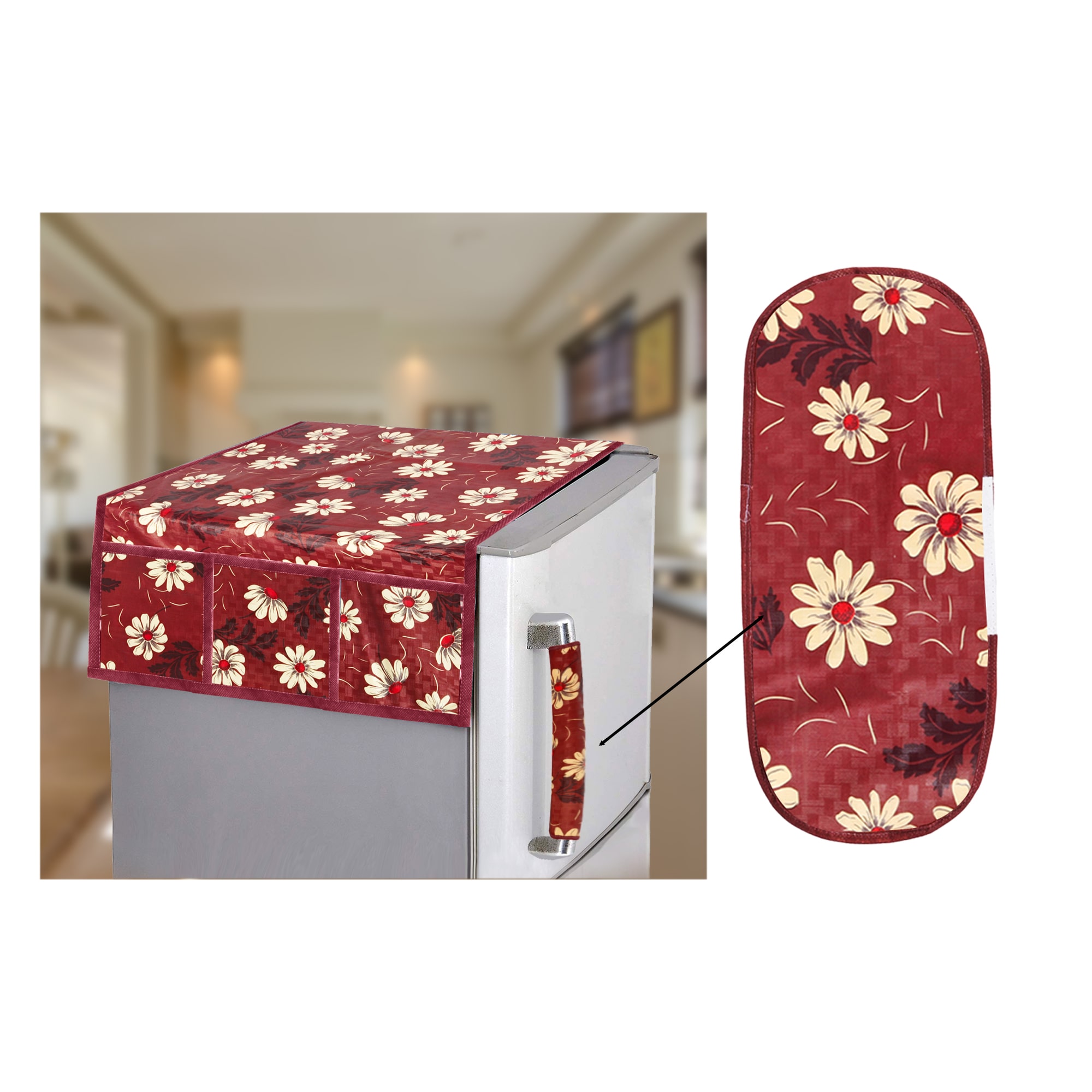 

E-Retailer Combo Set of PVC Waterproof 3-Layered Fridge Top Cover and 1 Pc Fridge Handle Cover