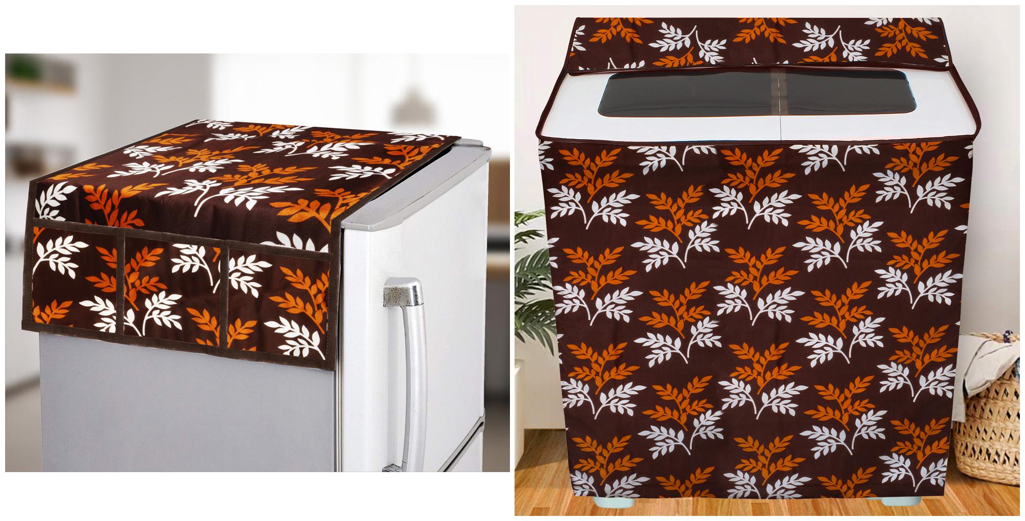 

E-Retailer Combo Set of Semi-Automatic Washing Machine Cover For 5kg To 7 5Kg And Fridge Top Cover with 6 Utility Pockets (Brown Set of 2 Pcs)