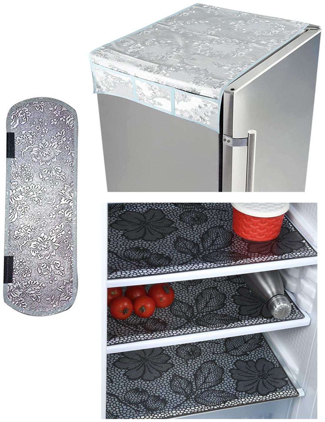 

E-Retailer Combo of Refridgerator Cover(1 Pc) Fridge Handle Cover(1 Pc) Fridge Mat(3 Pcs)(Color-Multi Size- Universal)