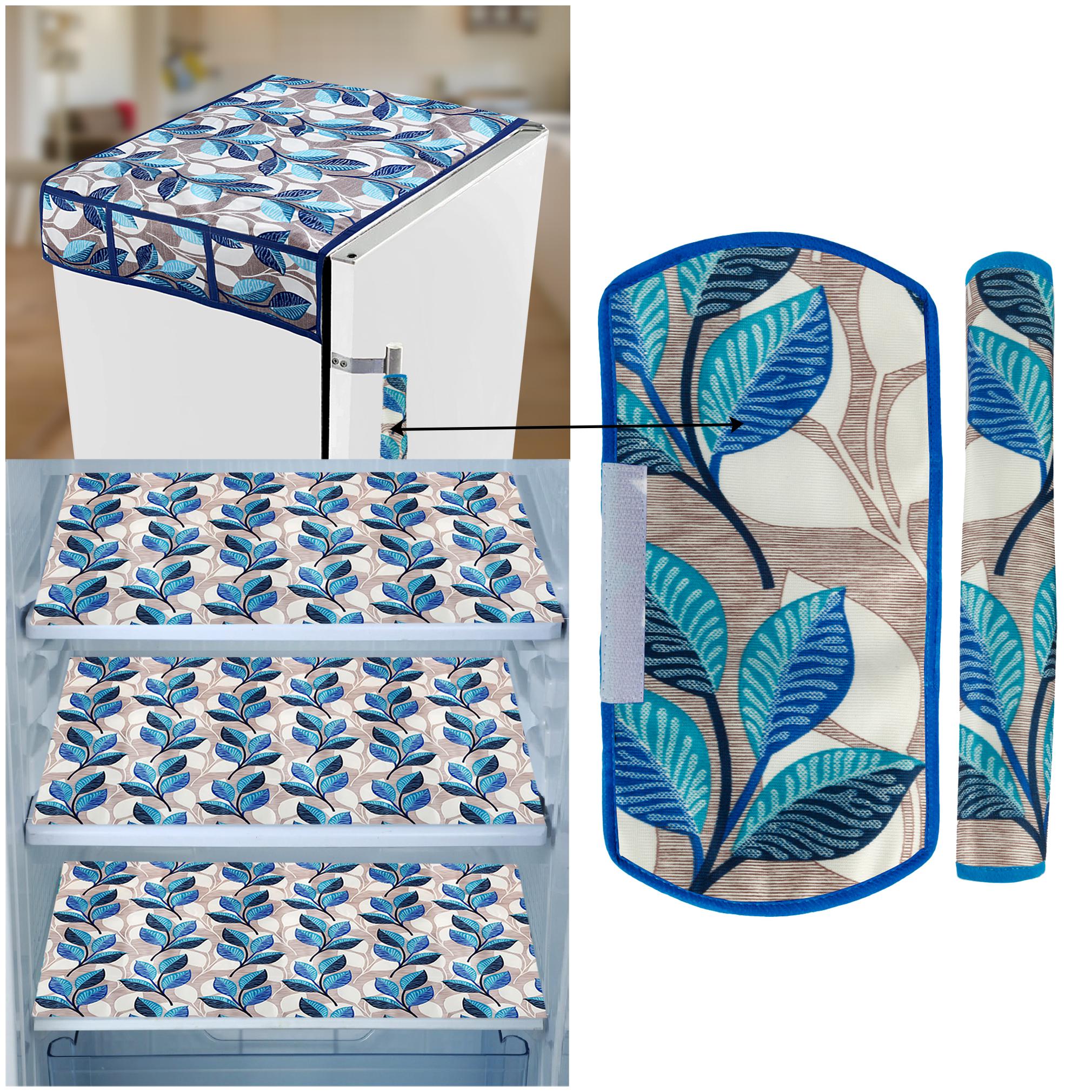 

E-Retailer Combo of 1 pc Fridge Top Cover with 6 Utility Pockets 2 pcs Fridge Handle Cover and 3 pcs Fridge Mats (Blue Set of 6)