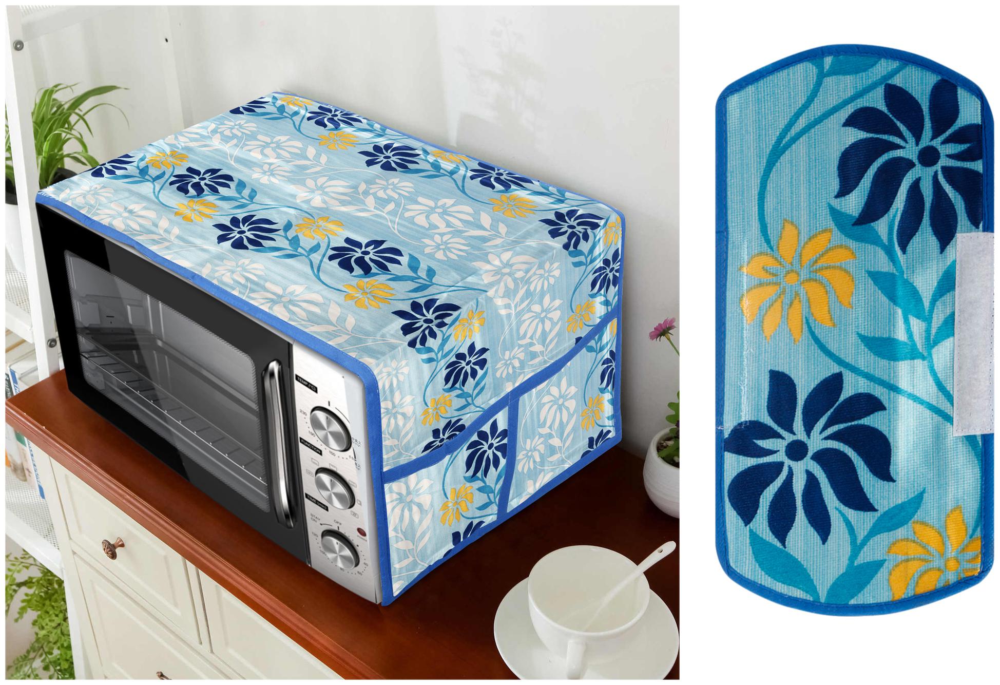 

E-Retailer Combo Polyester 3-Layered Microwave-Oven Top Cover And 1 Piece of Handle Cover (White Blue Set of 2)