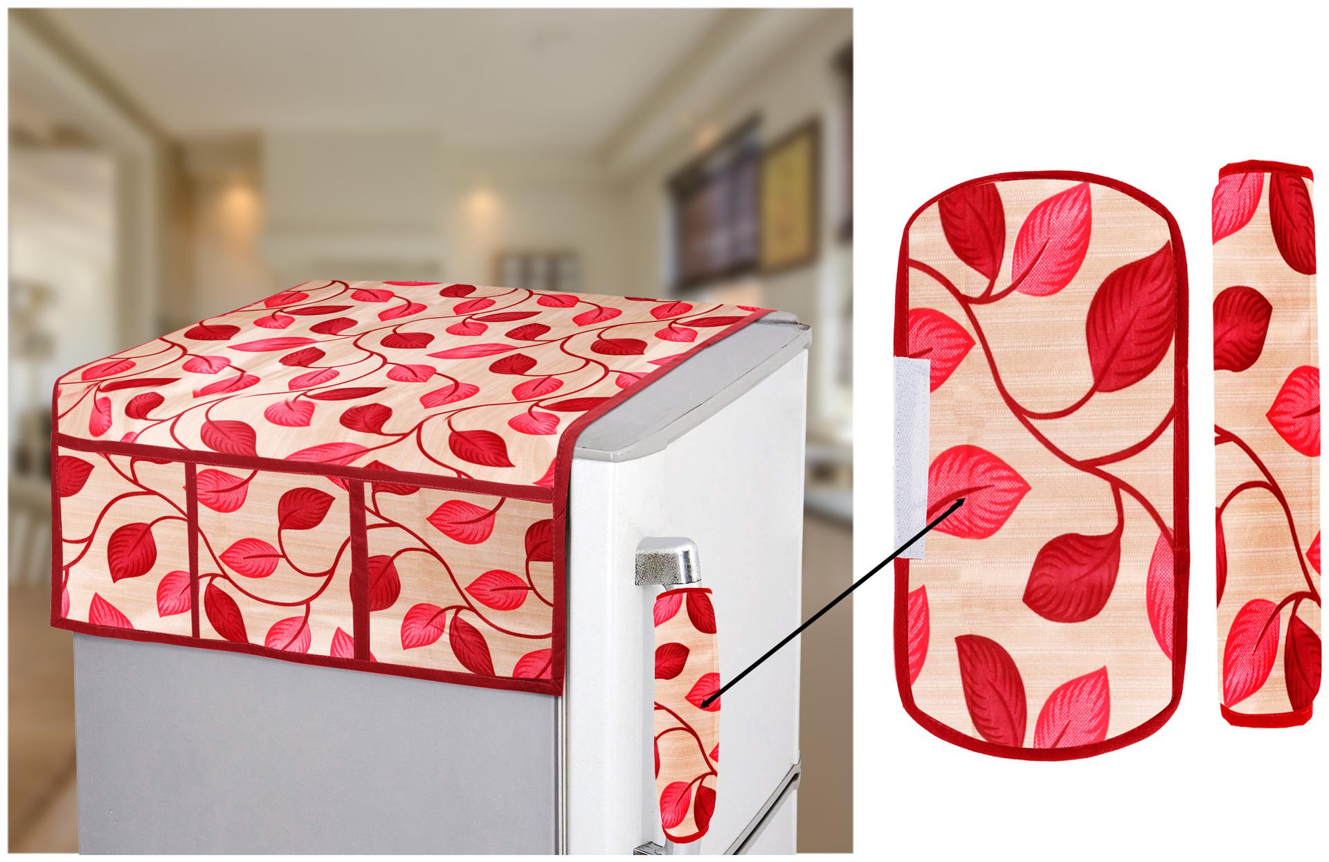 

E-Retailer Combo Set of Polyester 3-Layered 1 Piece Fridge Top Coverand 2 Piece Fridge Handle Cover (Color-Red Set of 3 Pc)