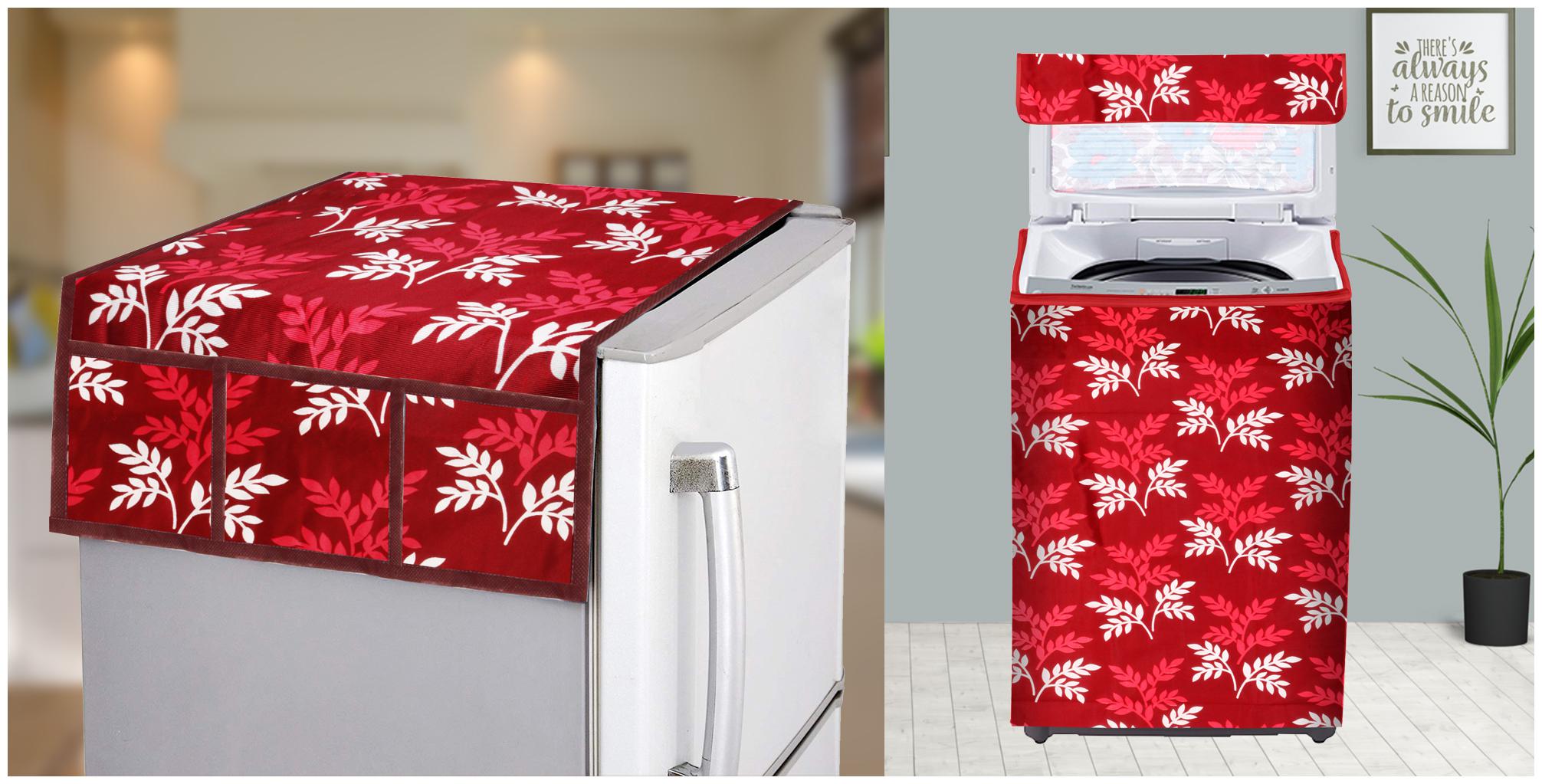 

E-Retailer Combo Set of Top Load Washing Machine Cover For 5kg To 7 5Kg And Fridge Top Cover with 6 Utility Pockets (Maroon Set of 2 Pcs)