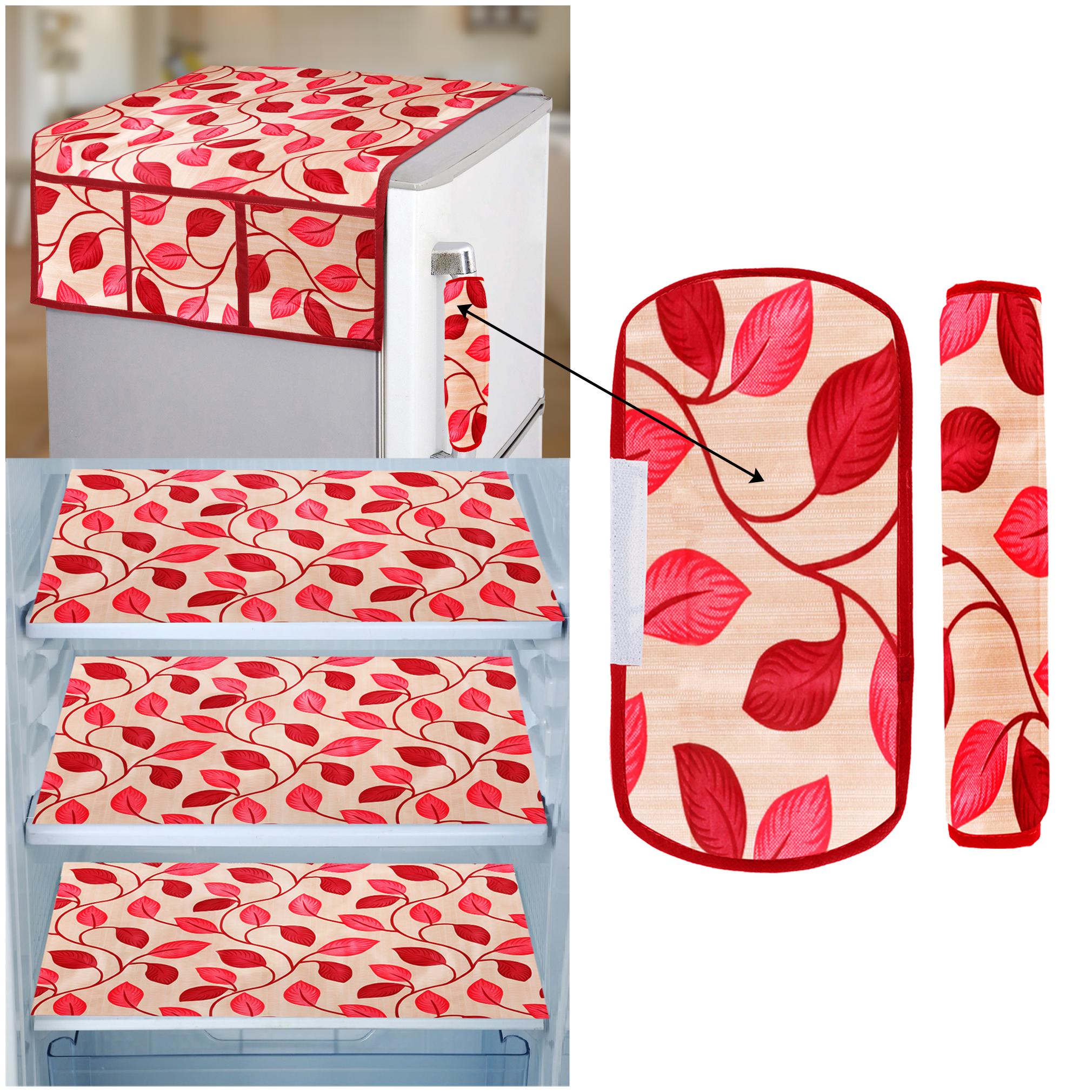 

E-Retailer Combo of 1 pc Fridge Top Cover with 6 Utility Pockets 2 pcs Fridge Handle Cover and 3 pcs Fridge Mats (Red Set of 6)