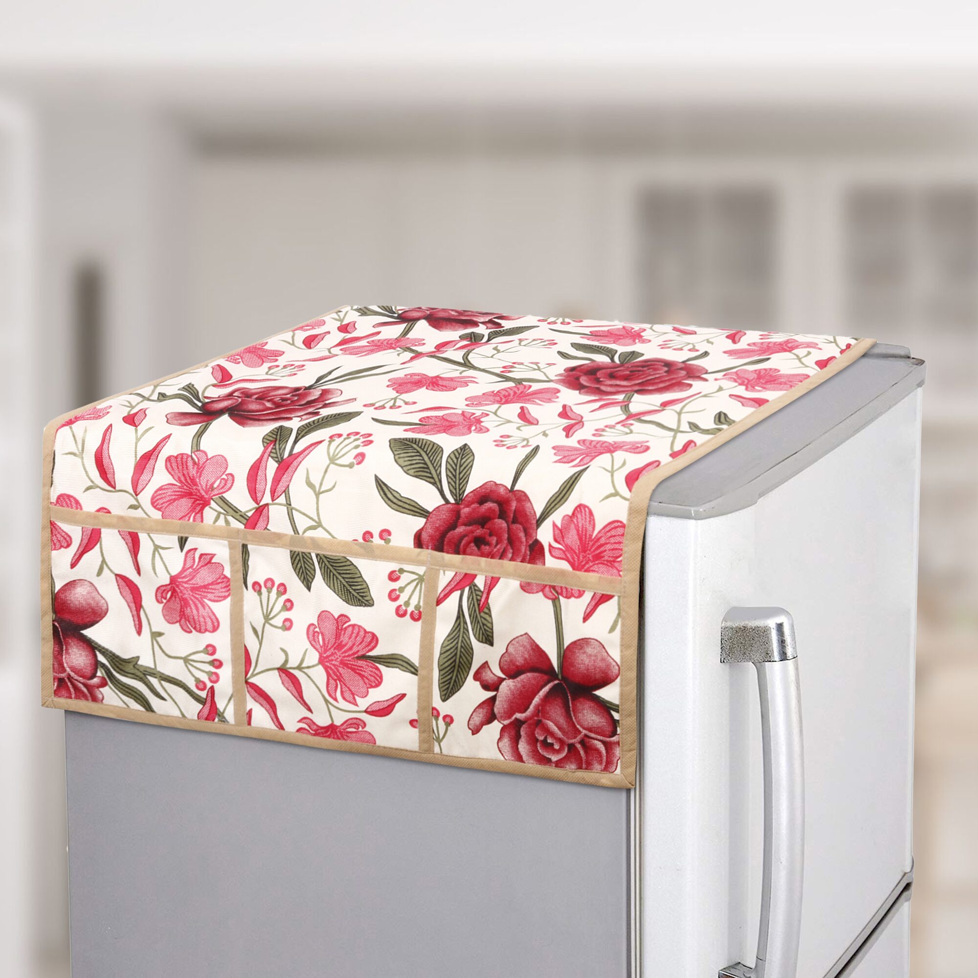 

E-Retailer Classic Flower Design Fridge Top Cover with 6 Utility Pockets
