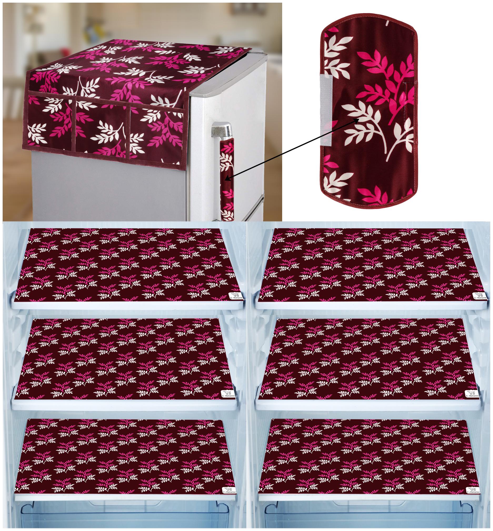 

E-Retailer Combo of Exclusive Decoratived 1 Pc Fridge Top Cover with 6 Utility Pockets 1 Pc Fridge Handle Cover And 6 Pc Fridge Mats (Purple Set of 8)