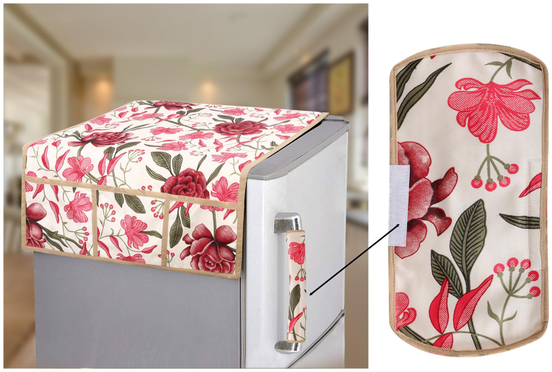 

E-Retailer Combo Set of Polyester 3-Layered 1 Piece Fridge Top Cover with 6 Utility Pockets and 1 Piece Fridge Handle Cover (Color-Red 2 Pcs Set)