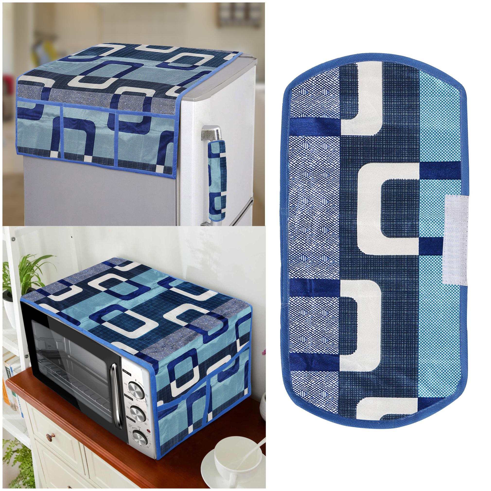

E-Retailer Combo Set of Polyester 3-Layered 1pc Top Cover 6 Pockets 1pc Fridge Handle Cover And 1pc Microwave-Oven Top Cover (3 pc Set)