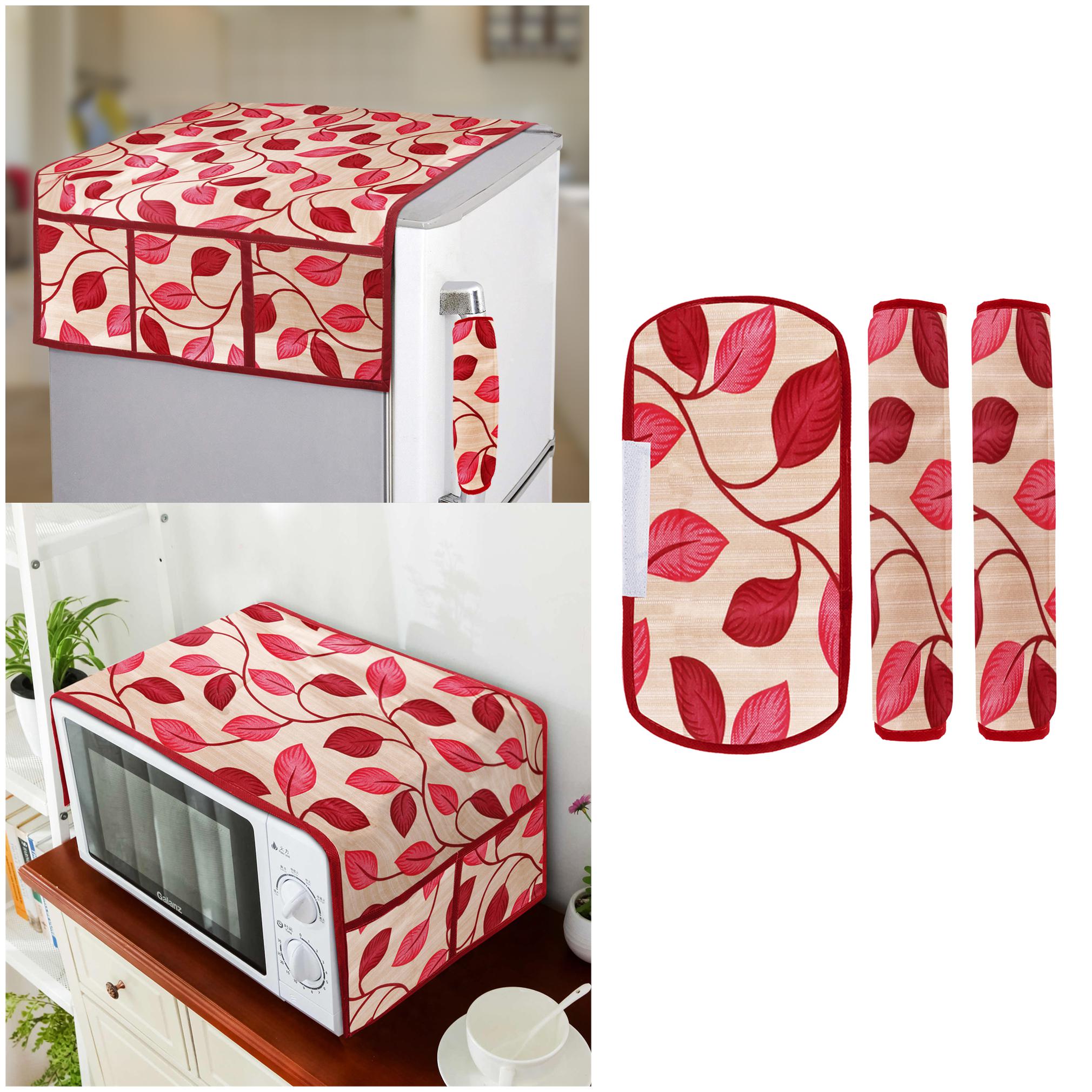 

E-Retailer Combo Set of Polyester 3-Layered 1 pc Fridge Top Cover with 6 Utility Pockets 3 pc Fridge Handle Cover And 1 pc Microwave-Oven Top Cover (5 pc Set)
