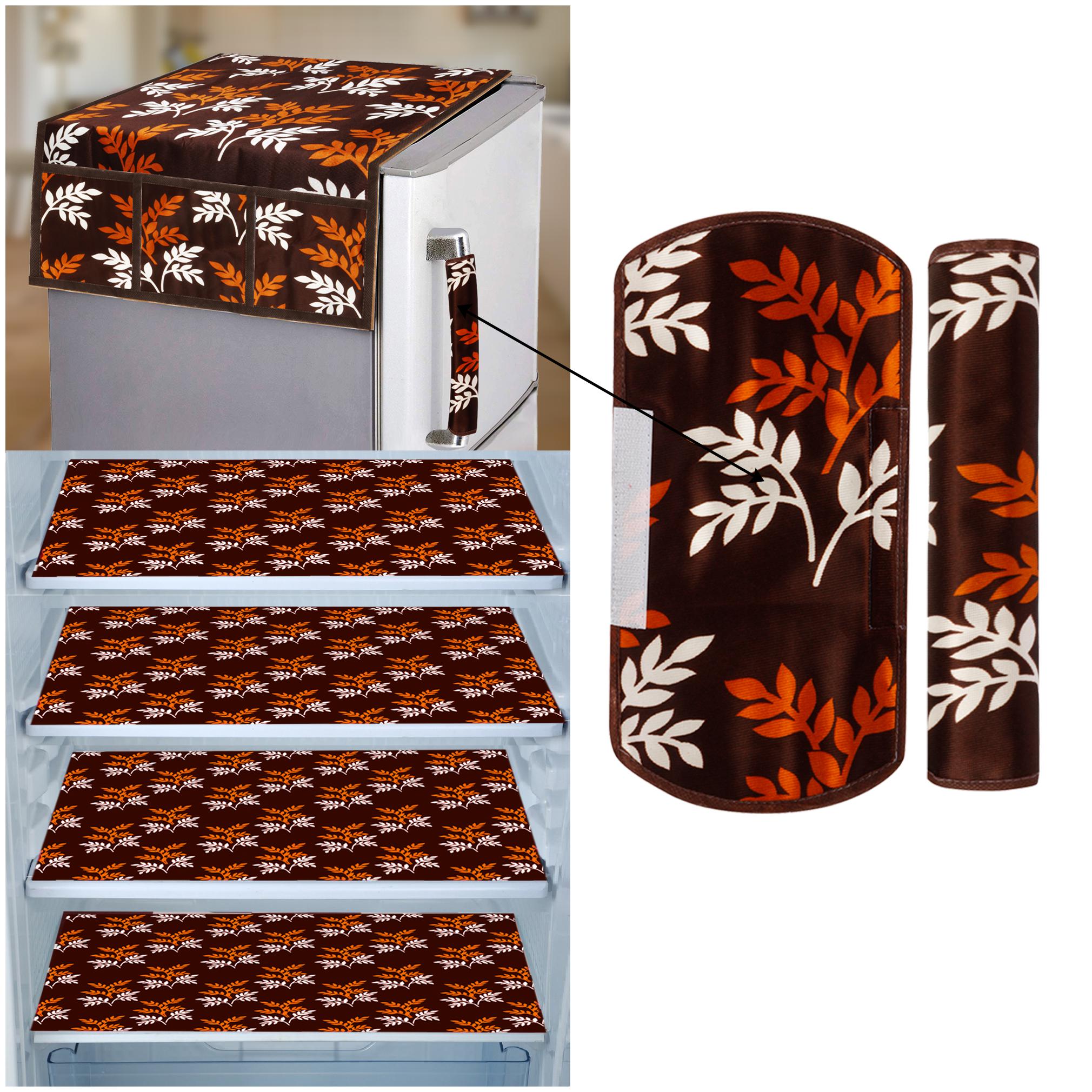

E-Retailer Combo of Exclusive Decoratived 1 Pc Fridge Top Cover with 6 Utility Pockets 2 Pc Fridge Handle Cover And 4 Pc Fridge Mats (Brown Set of 7)