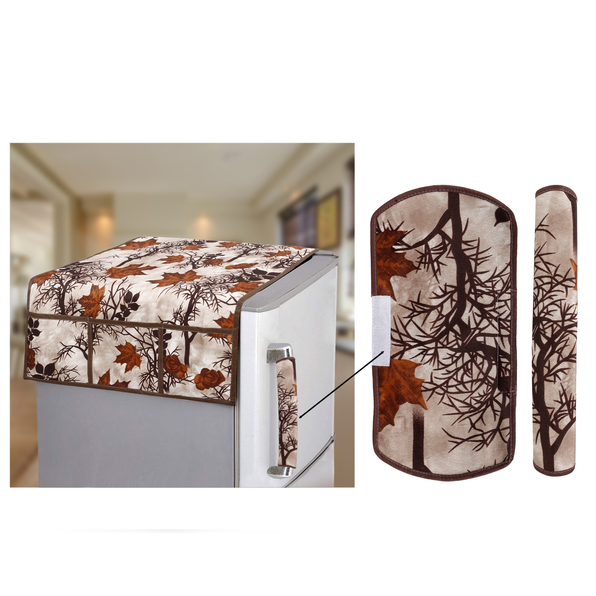 

E-Retailer Combo Set of Polyester 3-Layered Fridge Top Cover and 2 Piece Fridge Handle Cover