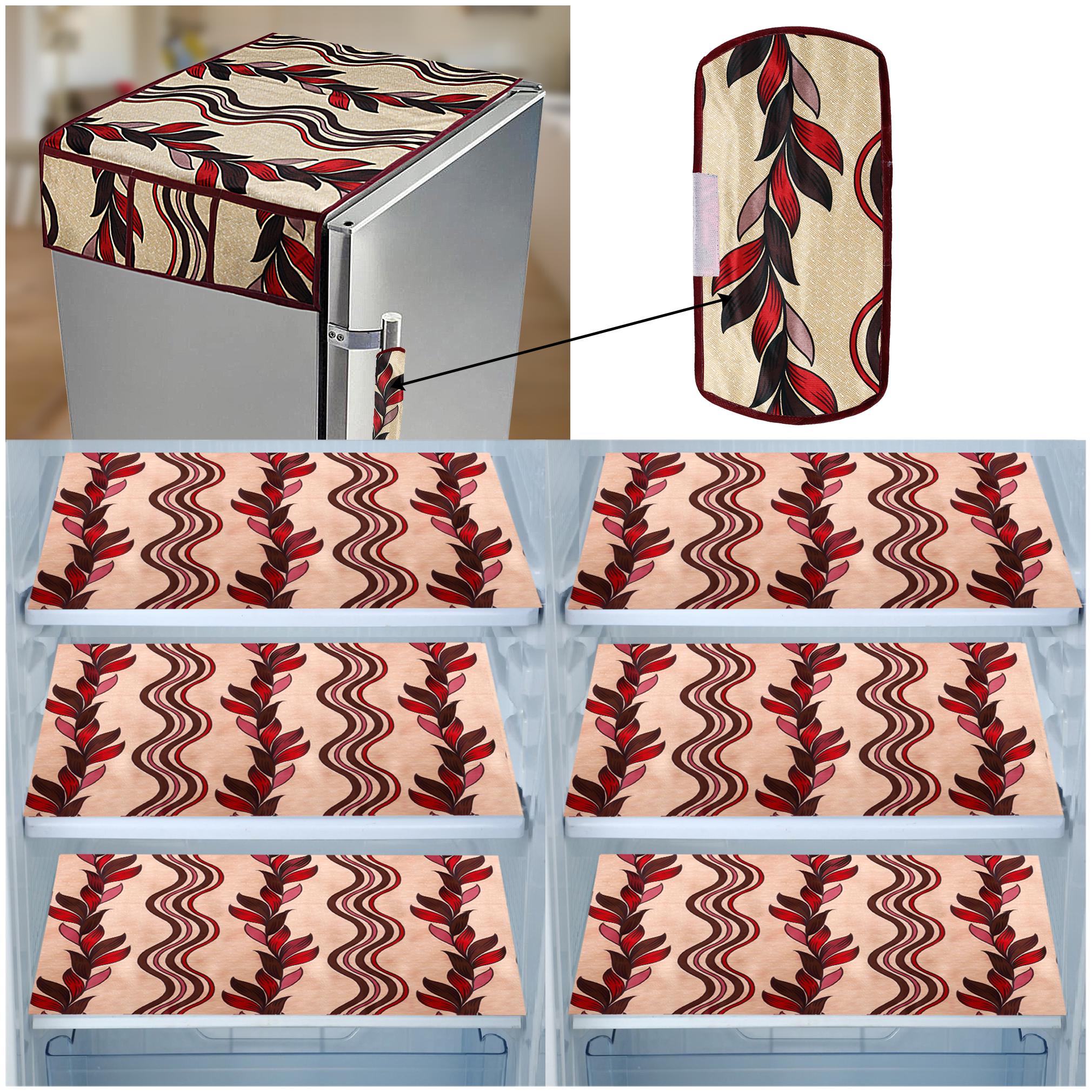 

E-Retailer Combo of 1 pc Fridge Top Cover with 6 Utility Pockets 1 pc Fridge Handle Cover and 6 pcs Fridge Mats (GoldenRed Set of 8)