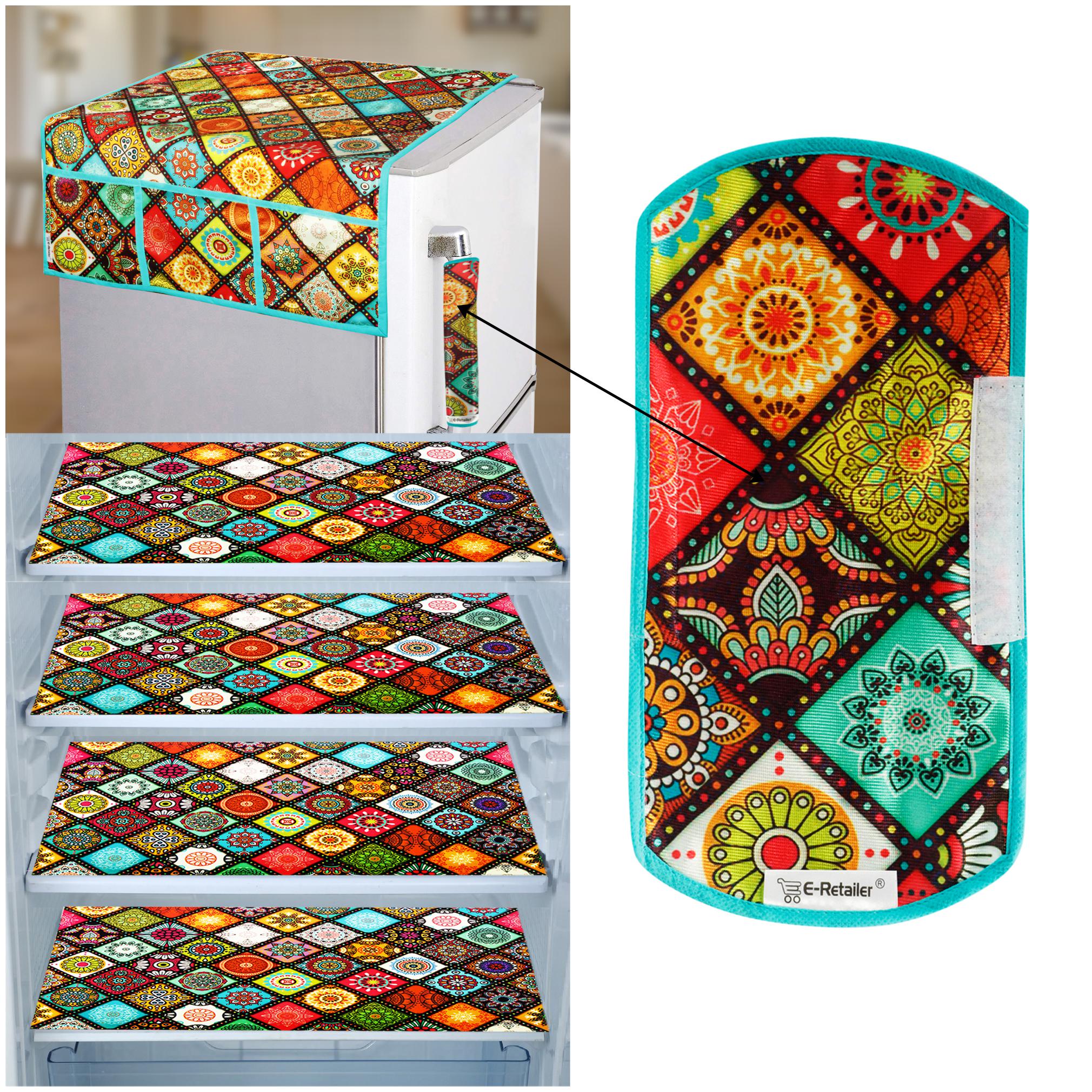 

E-Retailer Combo of 1 pc Fridge Top Cover with 6 Utility Pockets 1 pc Fridge Handle Cover and 4 pcs Fridge Mats (Multicolor Set of 6)