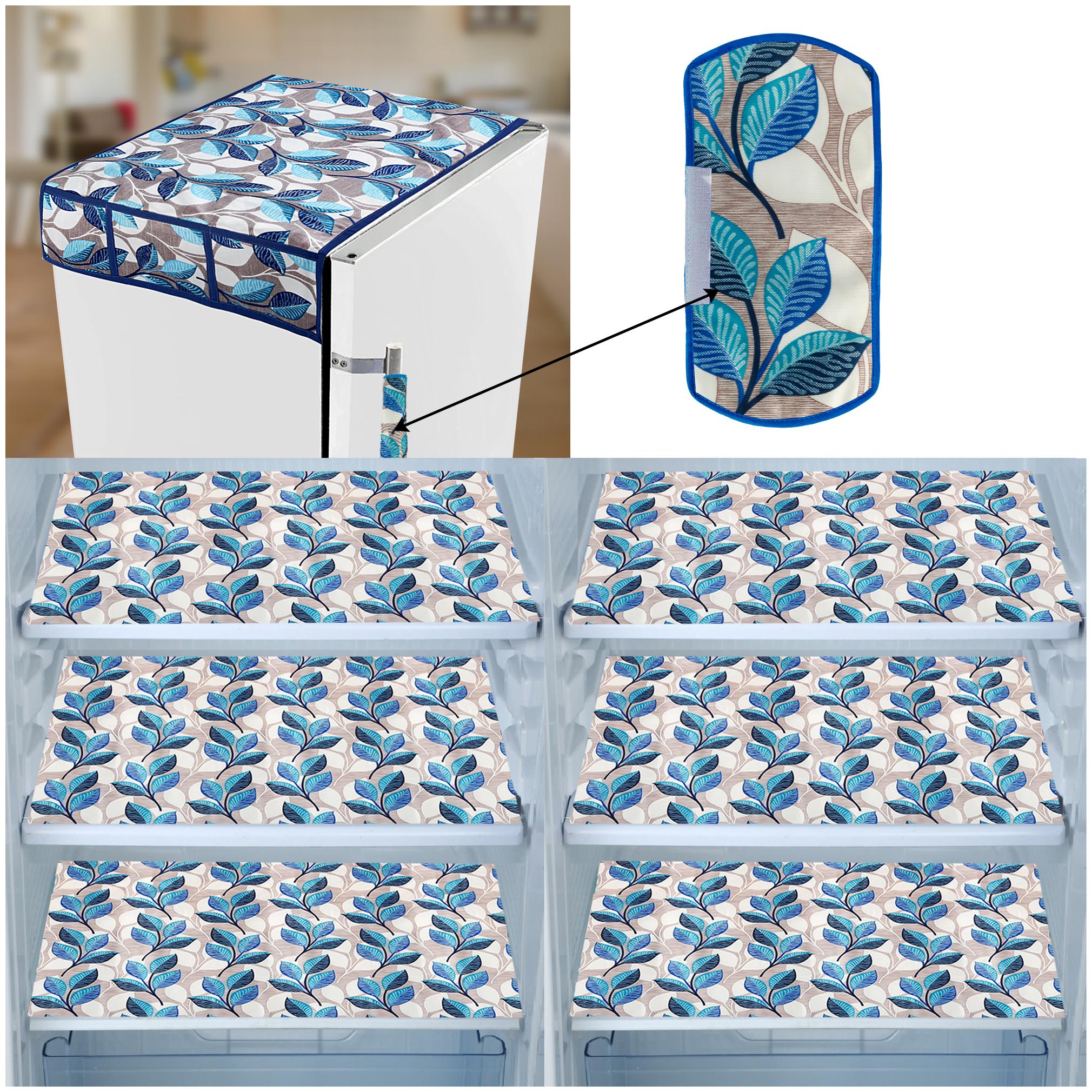 

E-Retailer Combo of 1 pc Fridge Top Cover with 6 Utility Pockets 1 pc Fridge Handle Cover and 6 pcs Fridge Mats (Blue Set of 8)