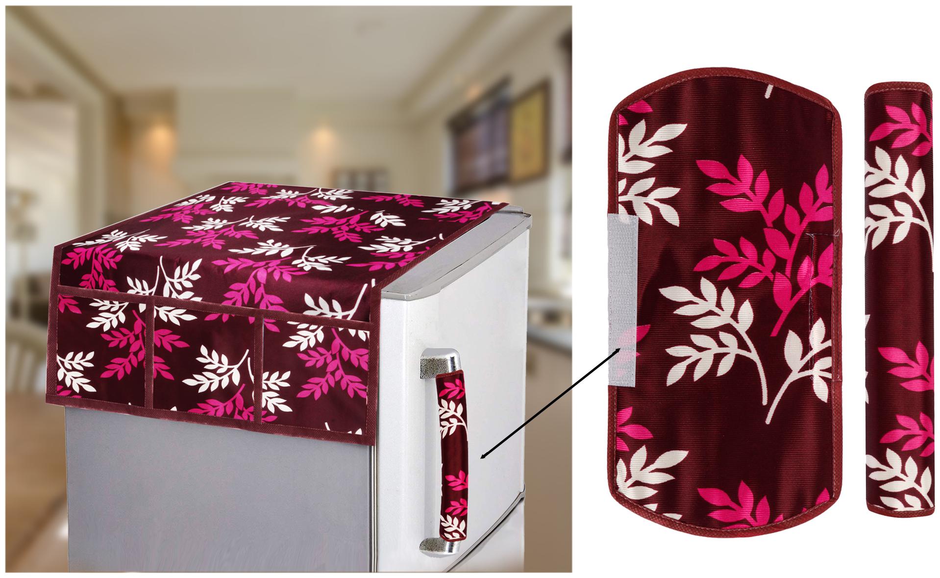 

E-Retailer Combo Set of Polyester 3-Layered 1 Piece Fridge Top Cover with 6 Utility Pockets and 2 Piece Fridge Handle Cover (Color-Purple 3 Pcs Set)
