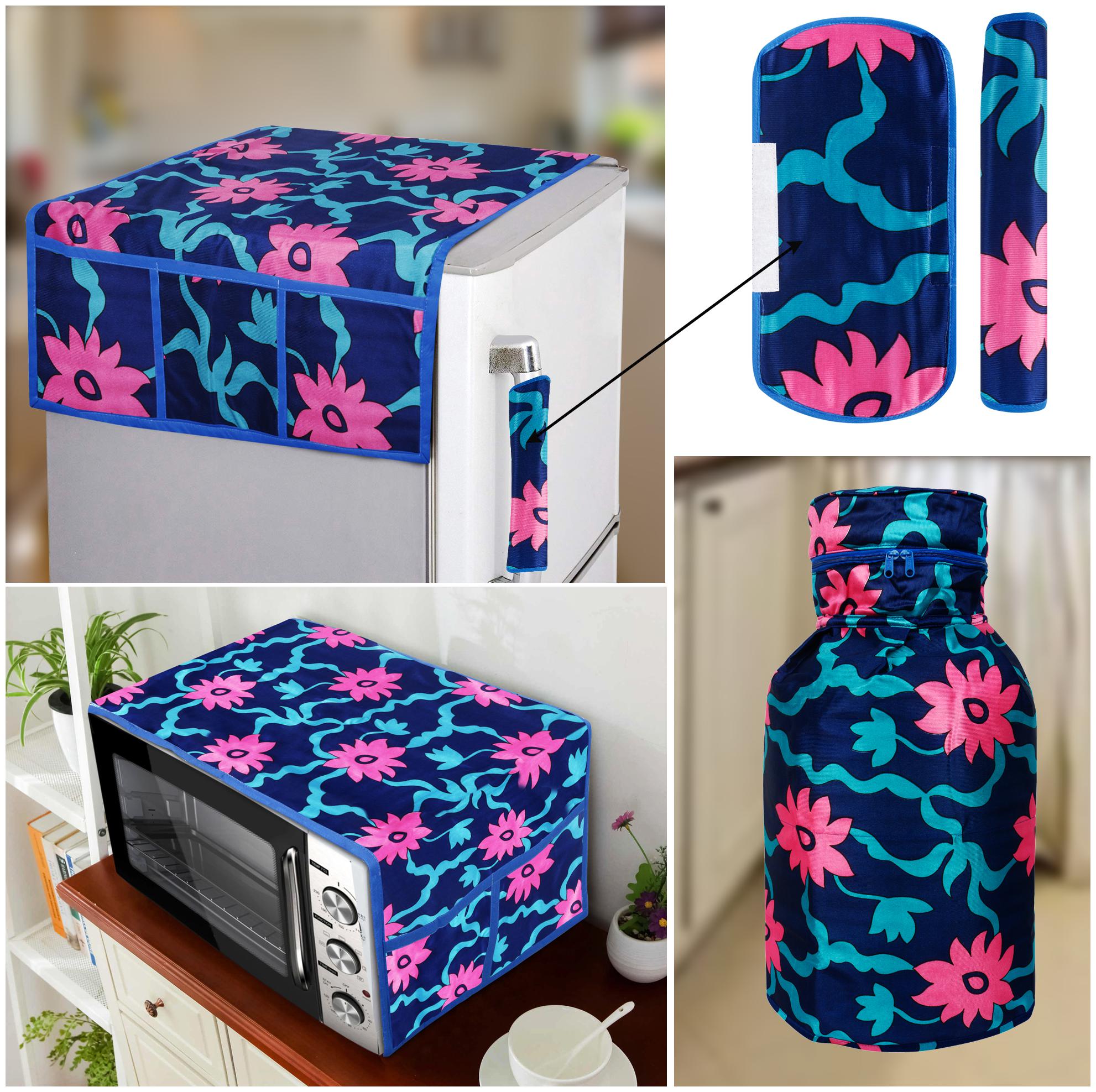 

E-Retailer Combo Of Polyester 3-Layered 1 Fridge Top With 6 Utility Pockets 2 Fridge Handle 1 Microwave-Oven Top And 1 LPG Cylinder Cover