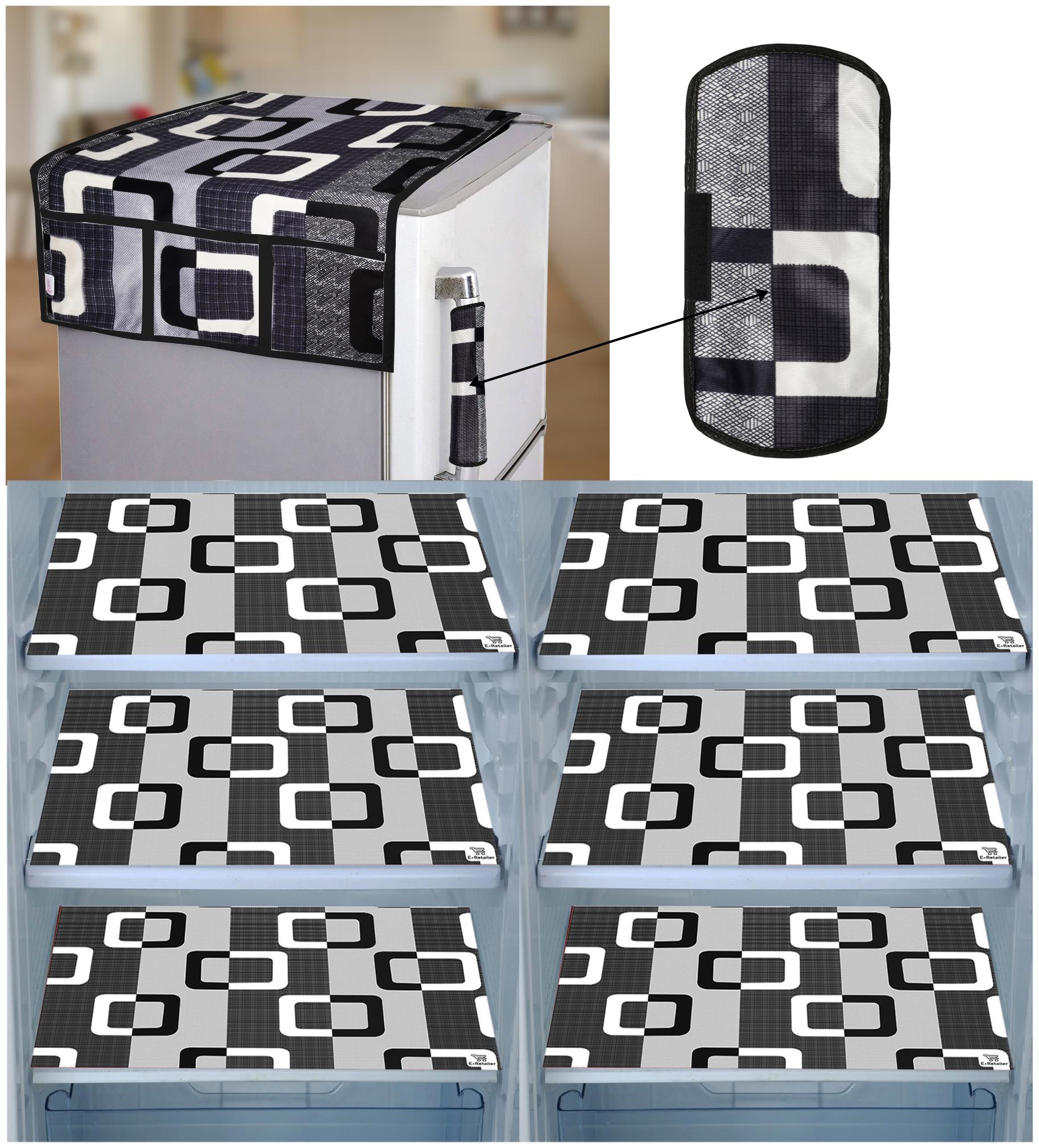 

E-Retailer Combo of Exclusive Decoratived 1 Pc Fridge Top Cover with 6 Utility Pockets 1 Pc Fridge Handle Cover And 6 Pc Fridge Mats (Black Set of 8)