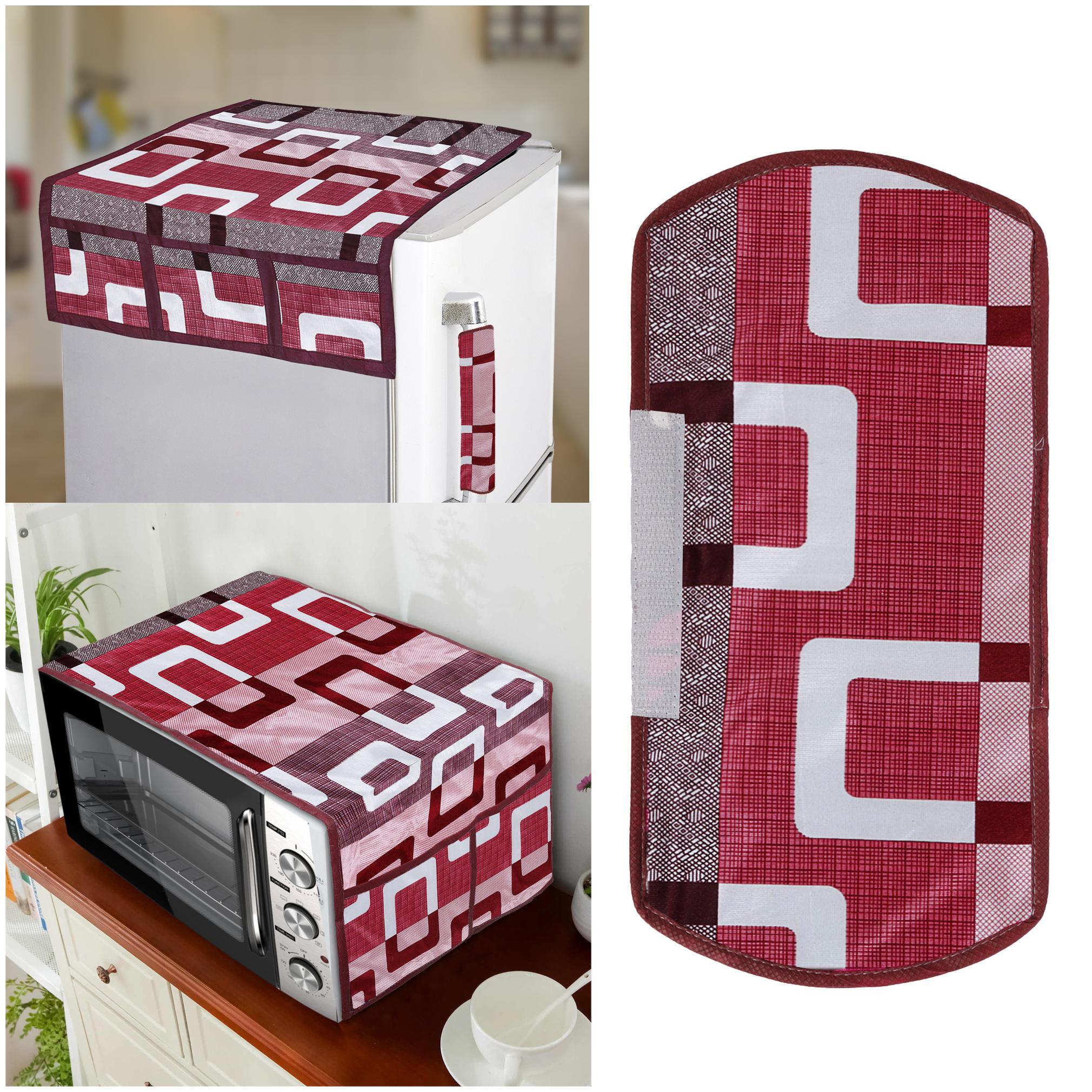 

E-Retailer Combo Set of Polyester 3-Layered 1pc Top Cover 6 Pockets 1pc Fridge Handle Cover And 1pc Microwave-Oven Top Cover (3 pc Set)